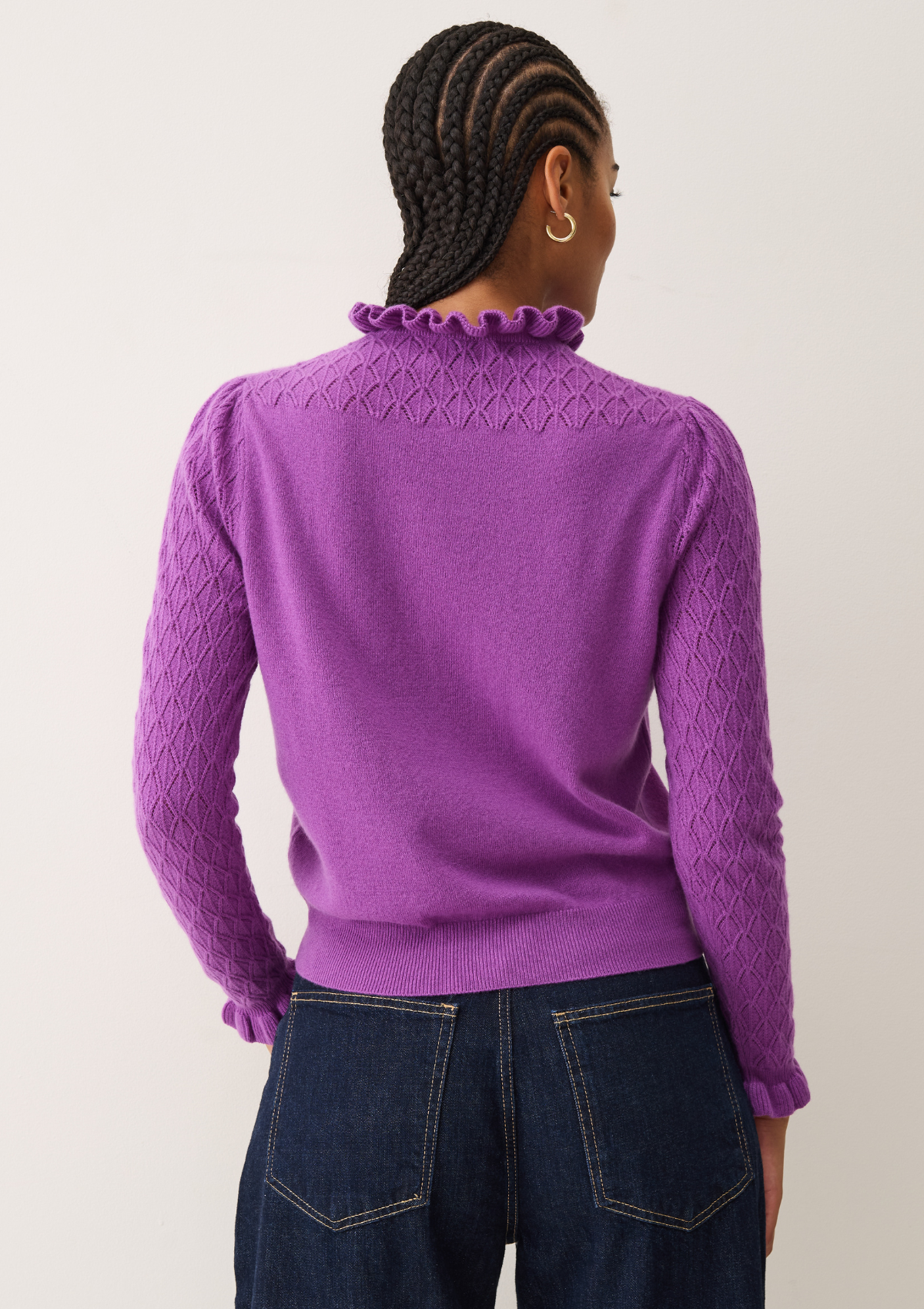 Tie Neck Pointelle Sweater in Vibration Purple