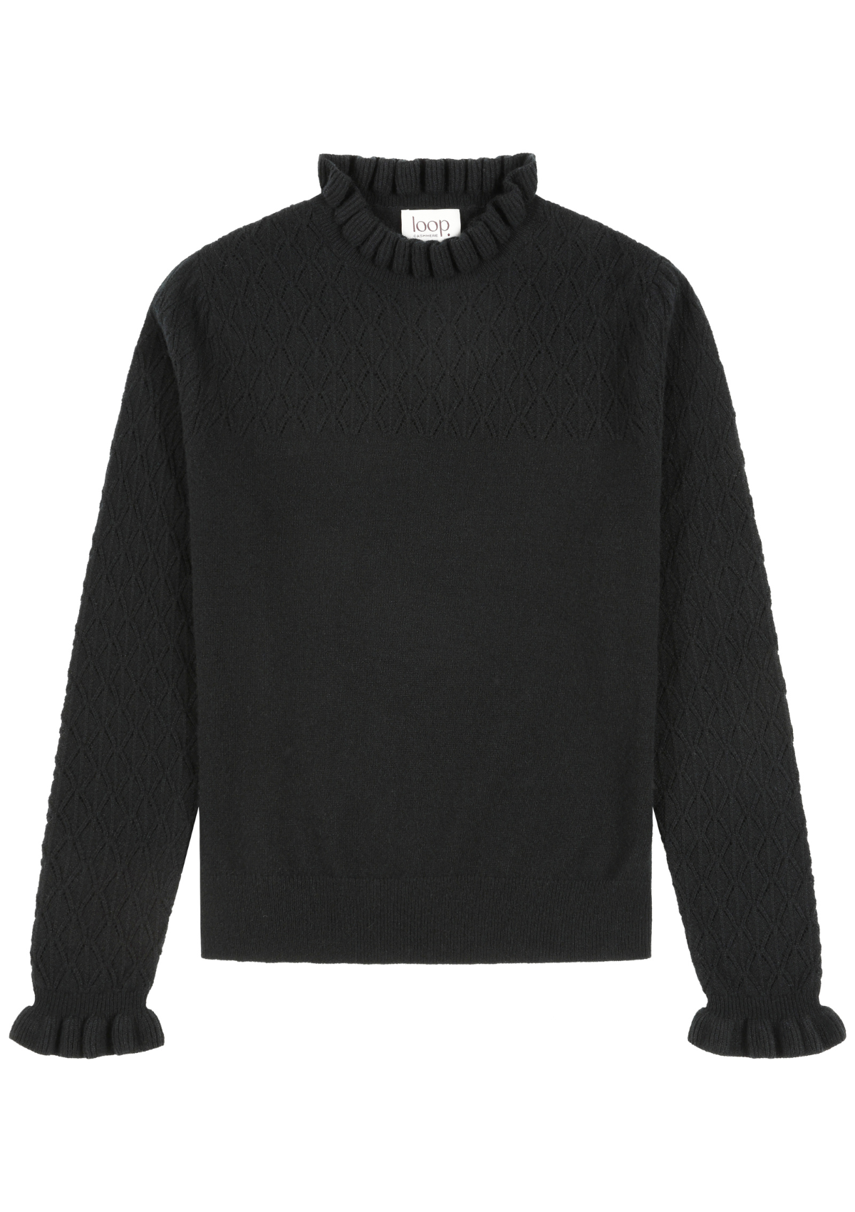 Tie Neck Pointelle Sweater in Black