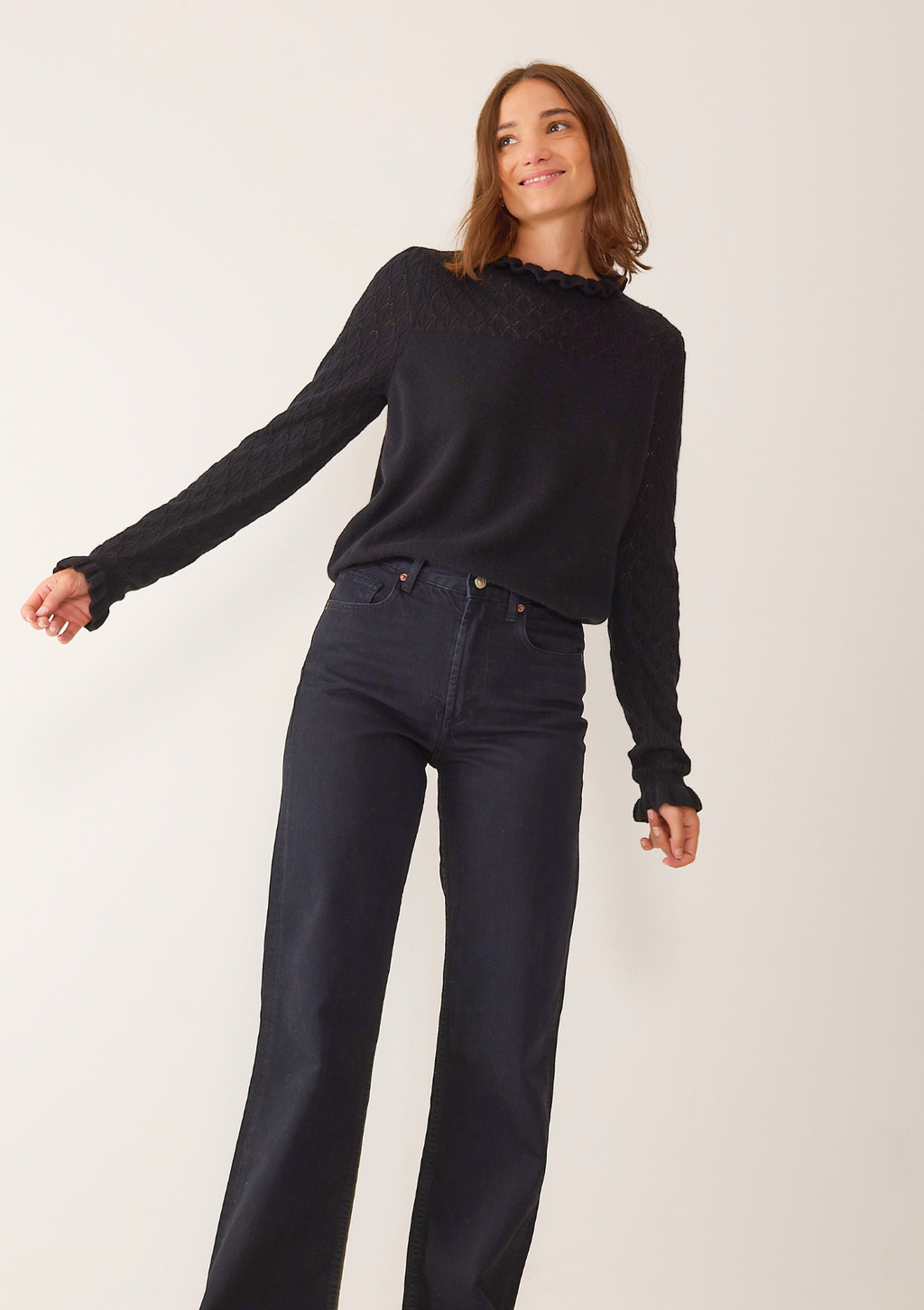 Tie Neck Pointelle Sweater