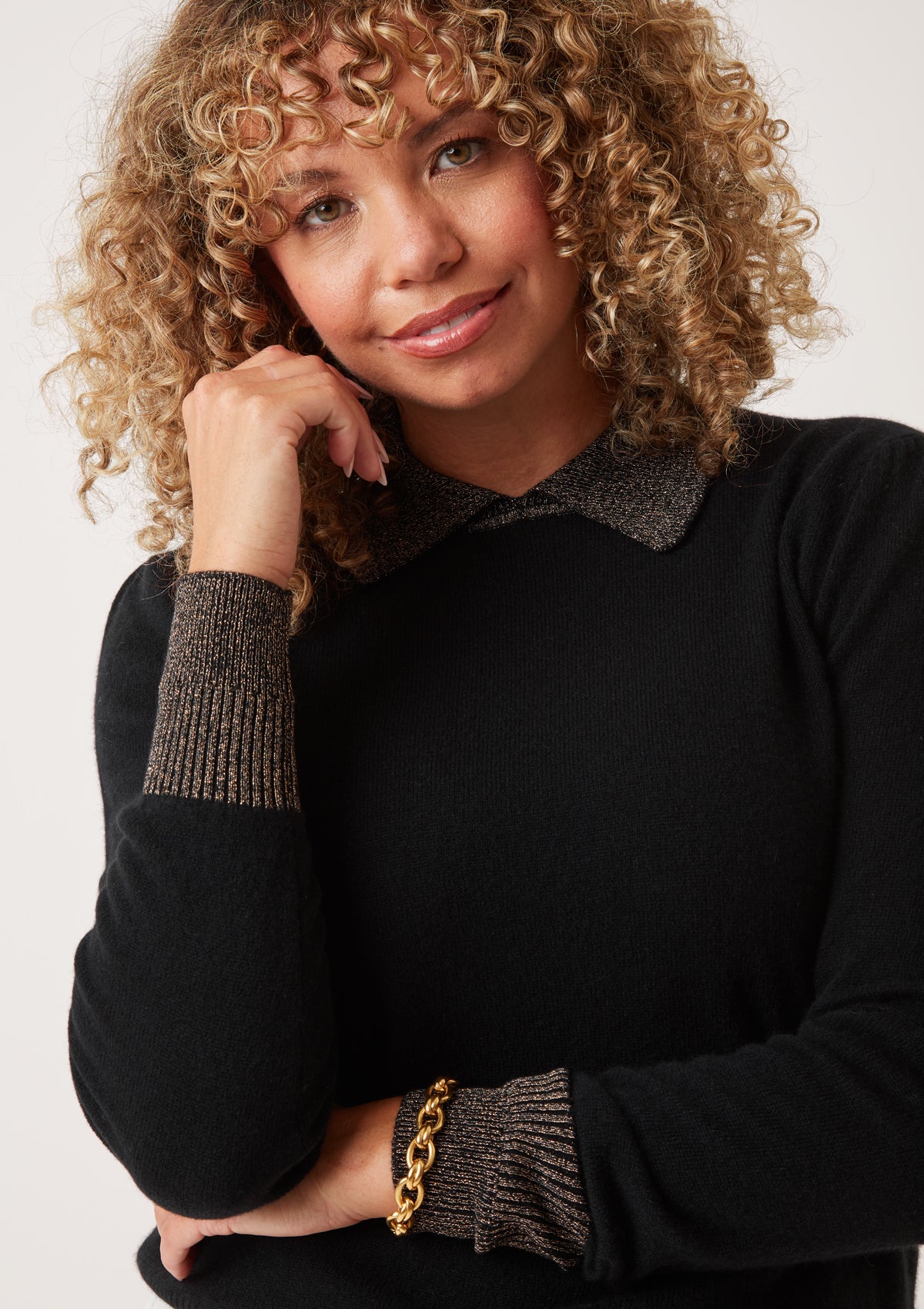 Sweater in Black & Gold with Gold Trim