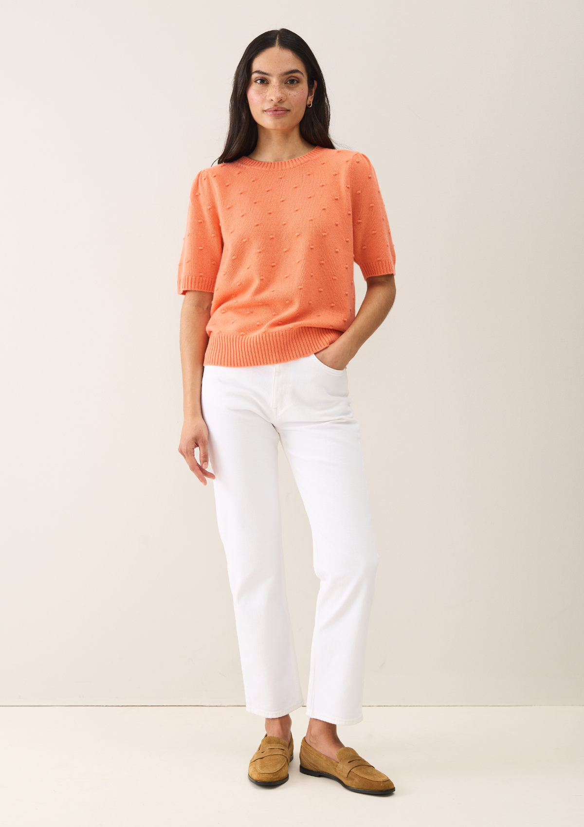 Bobble Puff Sleeved Sweater in Devoted Peach