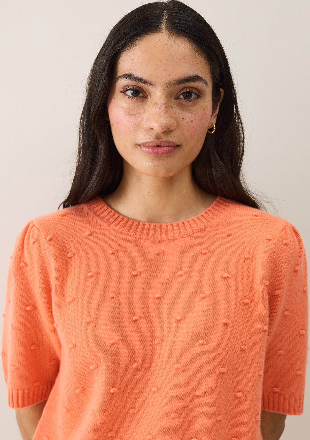 Bobble Puff Sleeved Sweater in Devoted Peach