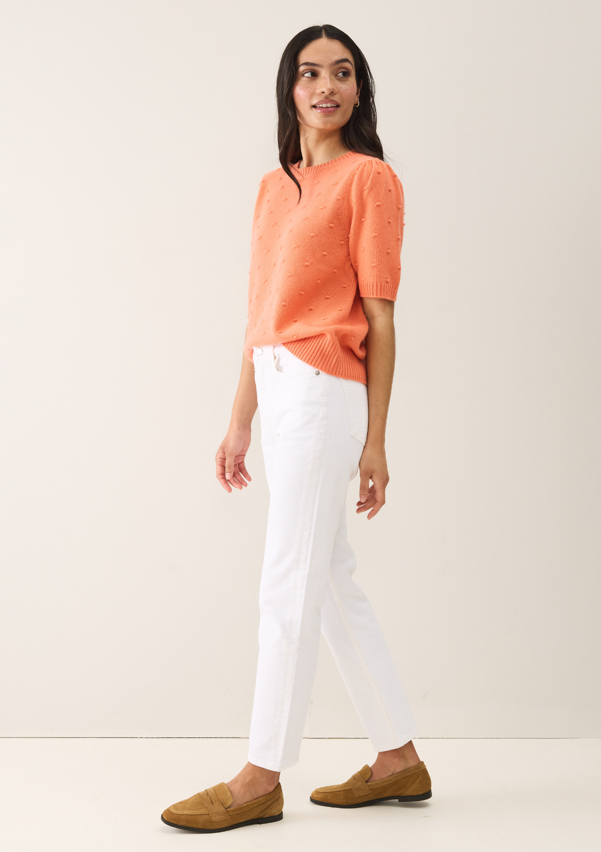 Bobble Puff Sleeved Sweater in Devoted Peach