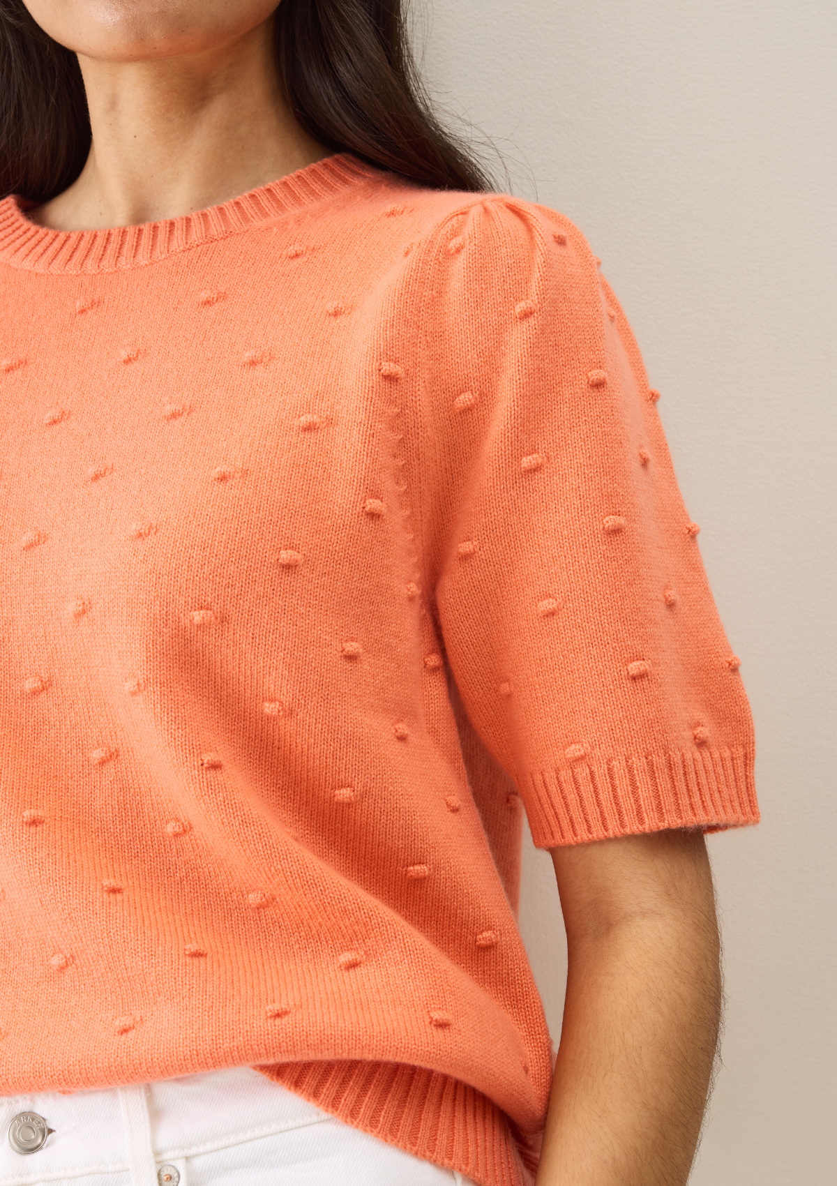 Bobble Puff Sleeved Sweater in Devoted Peach