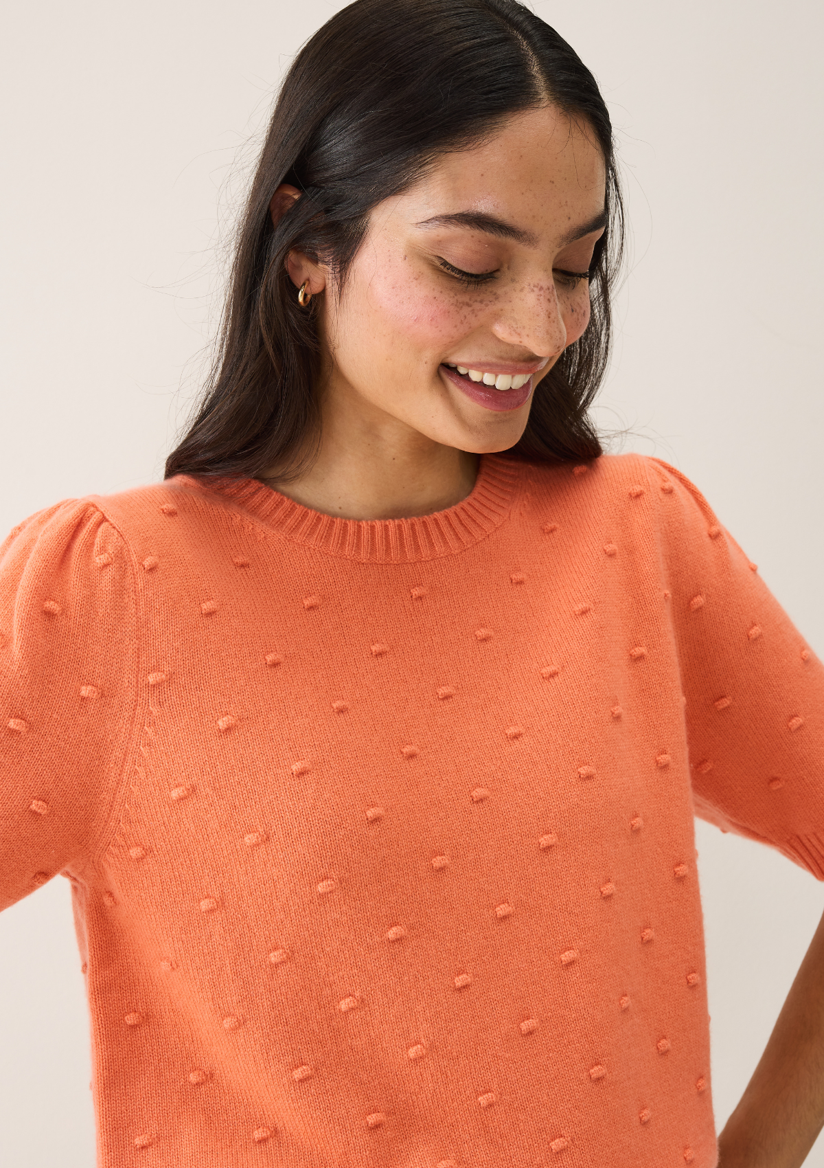 Bobble Puff Sleeved Sweater in Devoted Peach