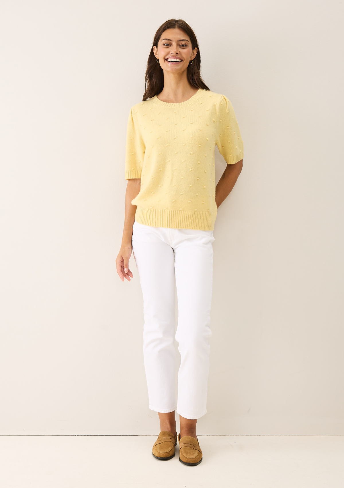 Bobble Puff Sleeved Sweater in Glow Yellow