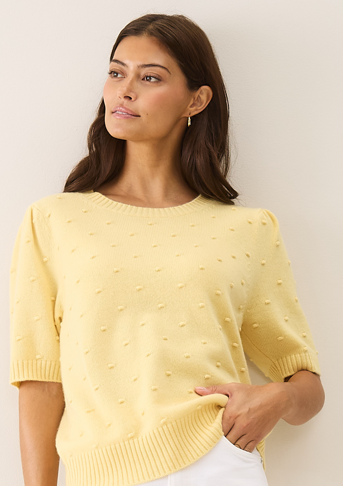 Bobble Puff Sleeved Sweater in Glow Yellow