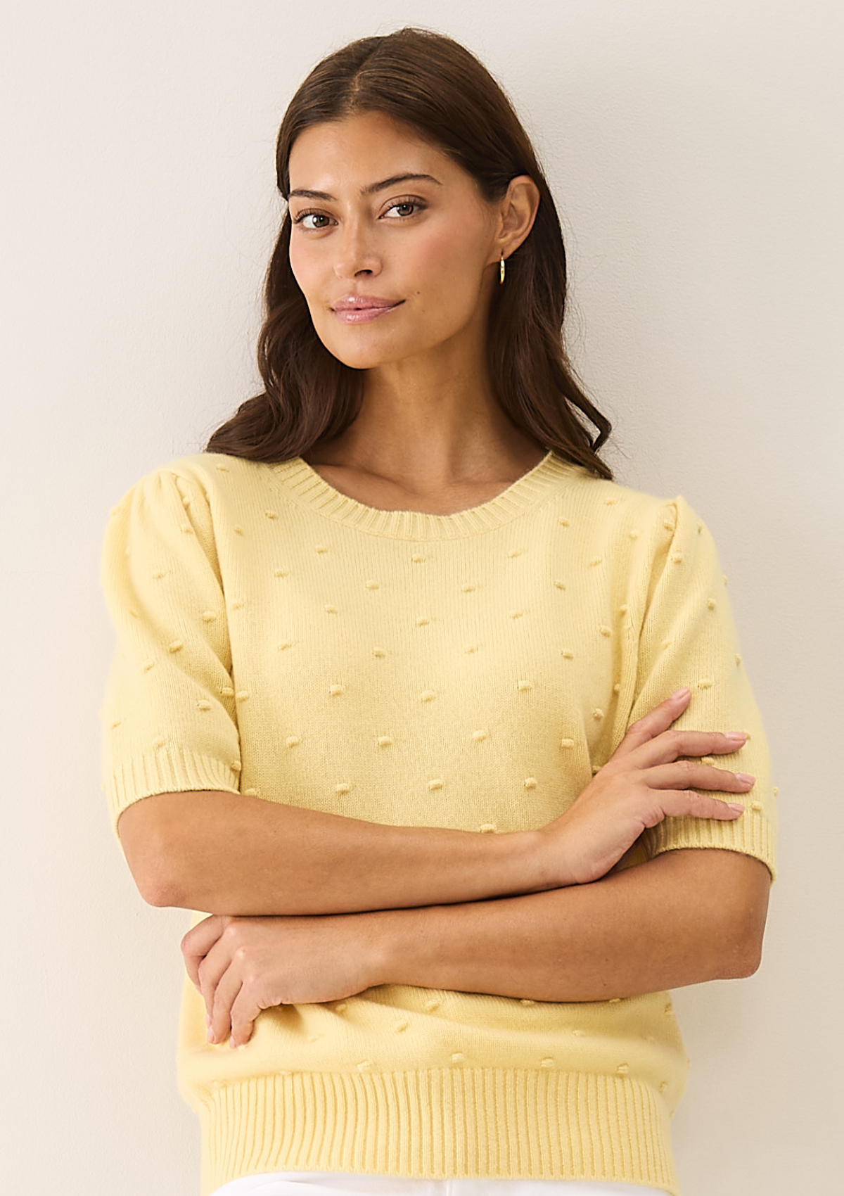 Bobble Puff Sleeved Sweater in Glow Yellow