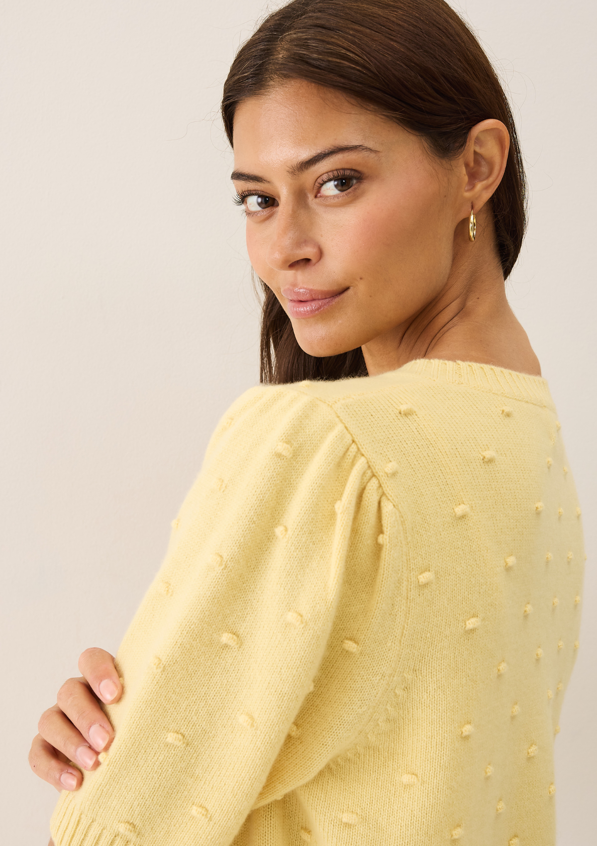 Bobble Puff Sleeved Sweater in Glow Yellow
