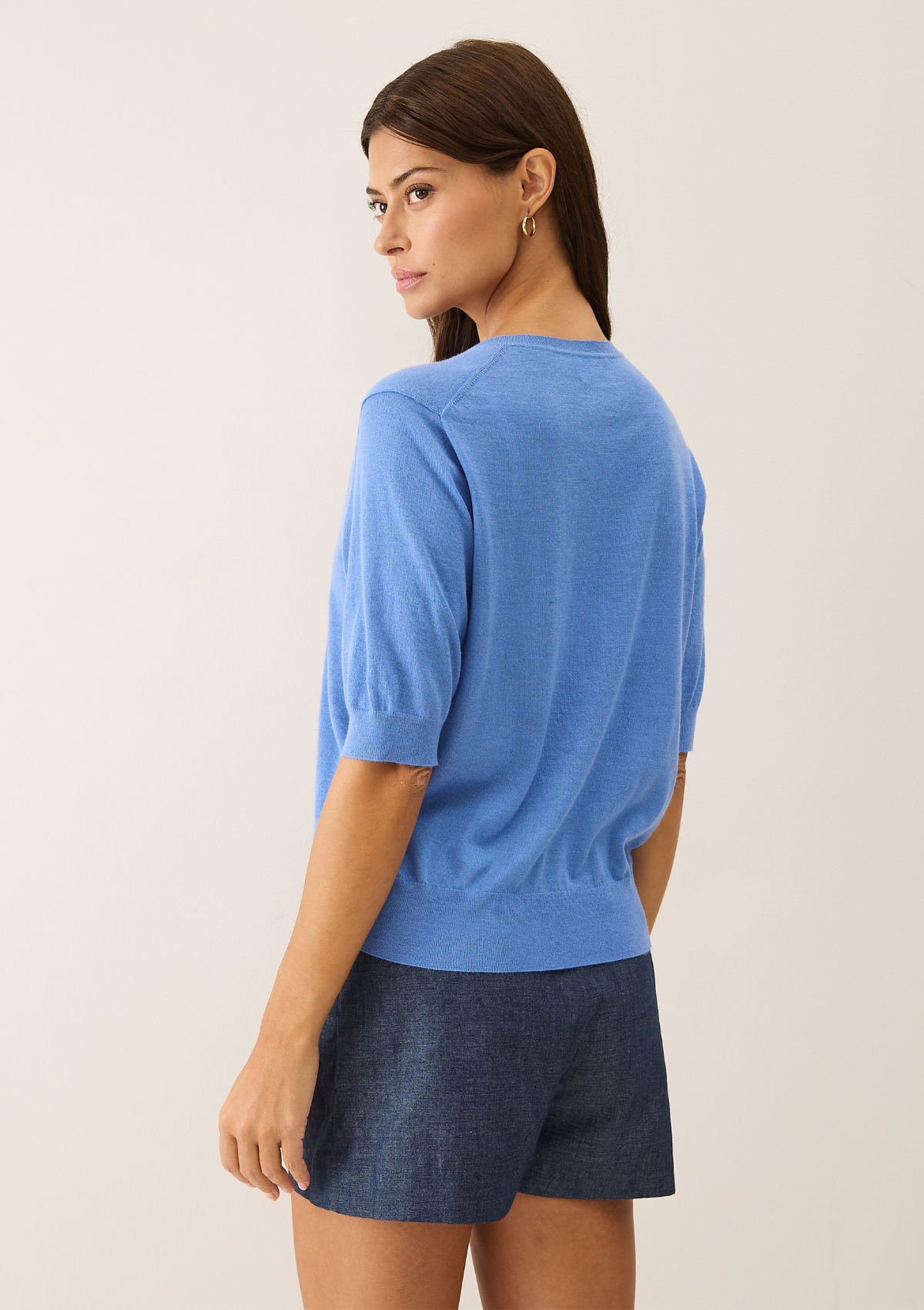 Crew Neck Short Sleeve Sweater in Splendor Blue
