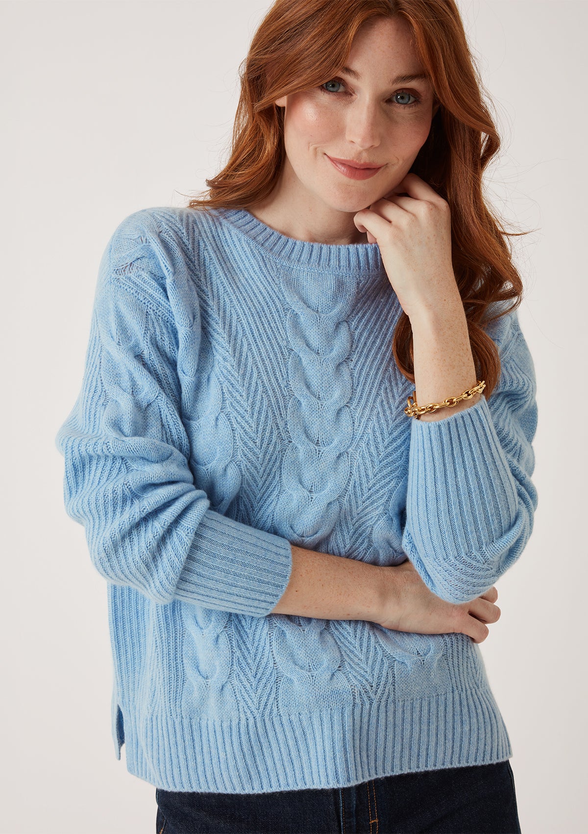Contour Cable Sweater in Cerulean Blue