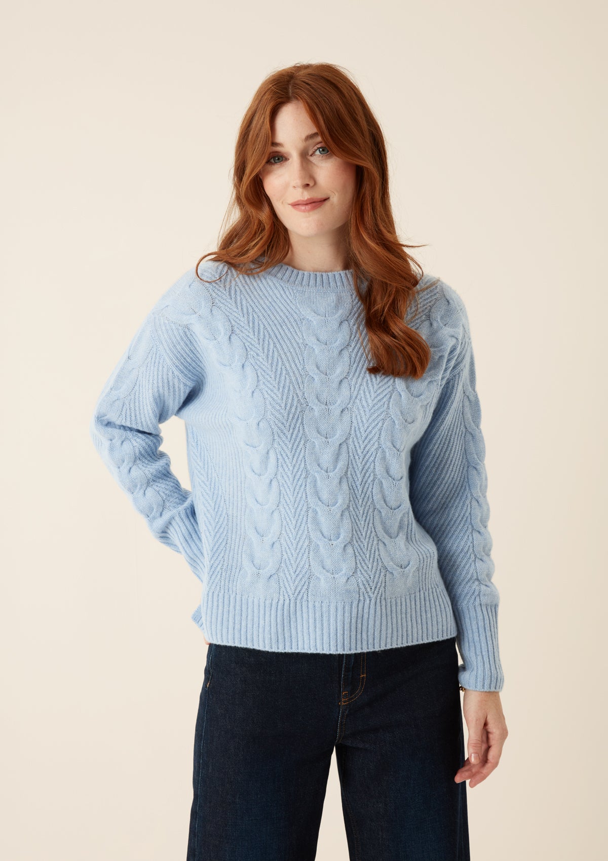 Contour Cable Sweater in Cerulean Blue
