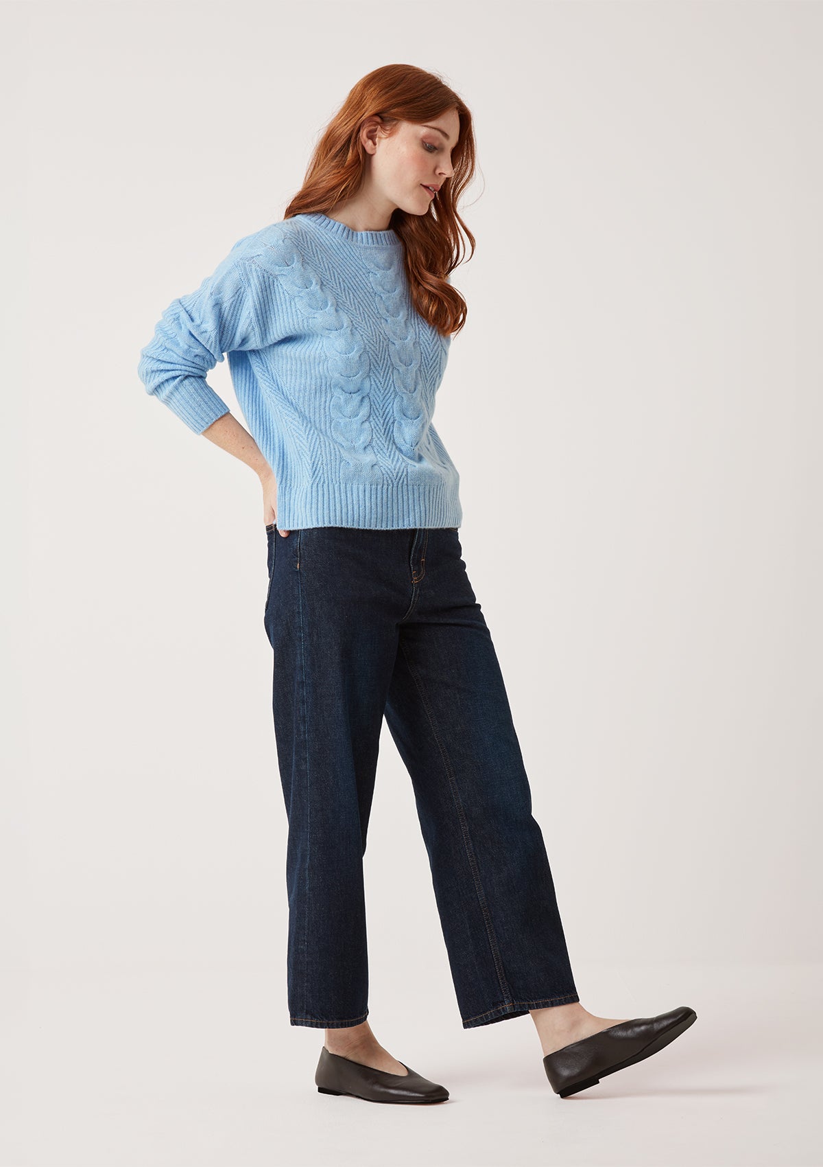Contour Cable Sweater in Cerulean Blue