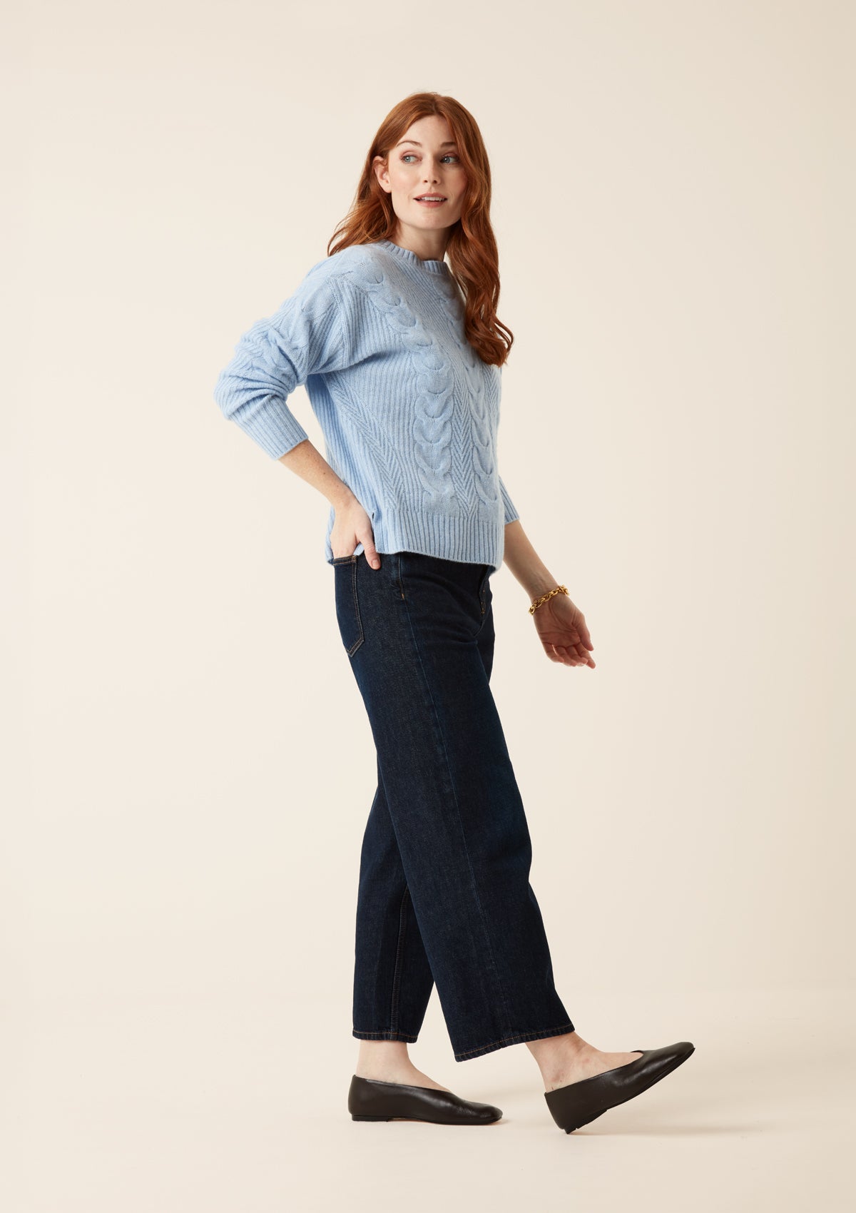 Contour Cable Sweater in Cerulean Blue