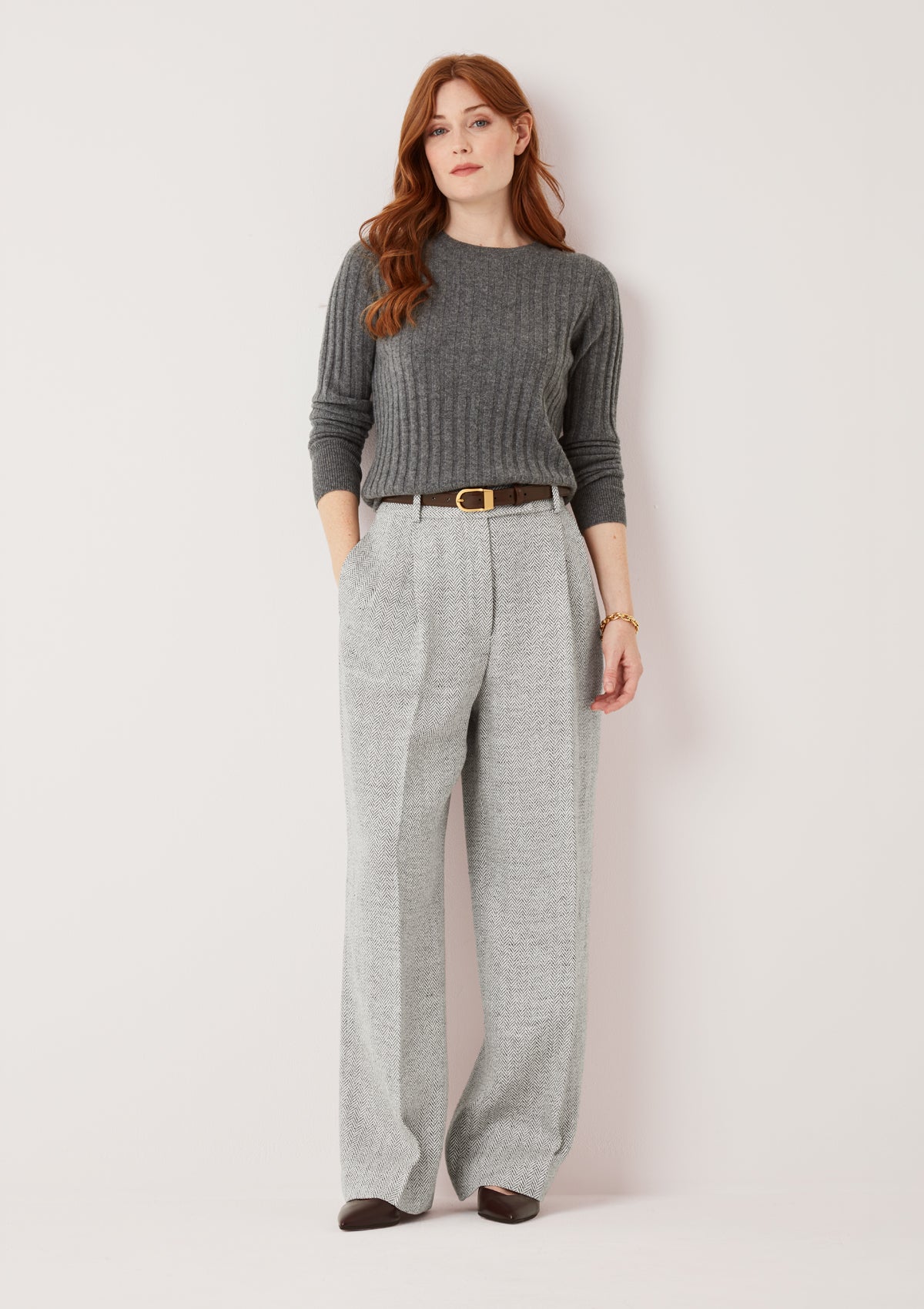 Cashmere Wide Rib Sweater in Pewter Grey