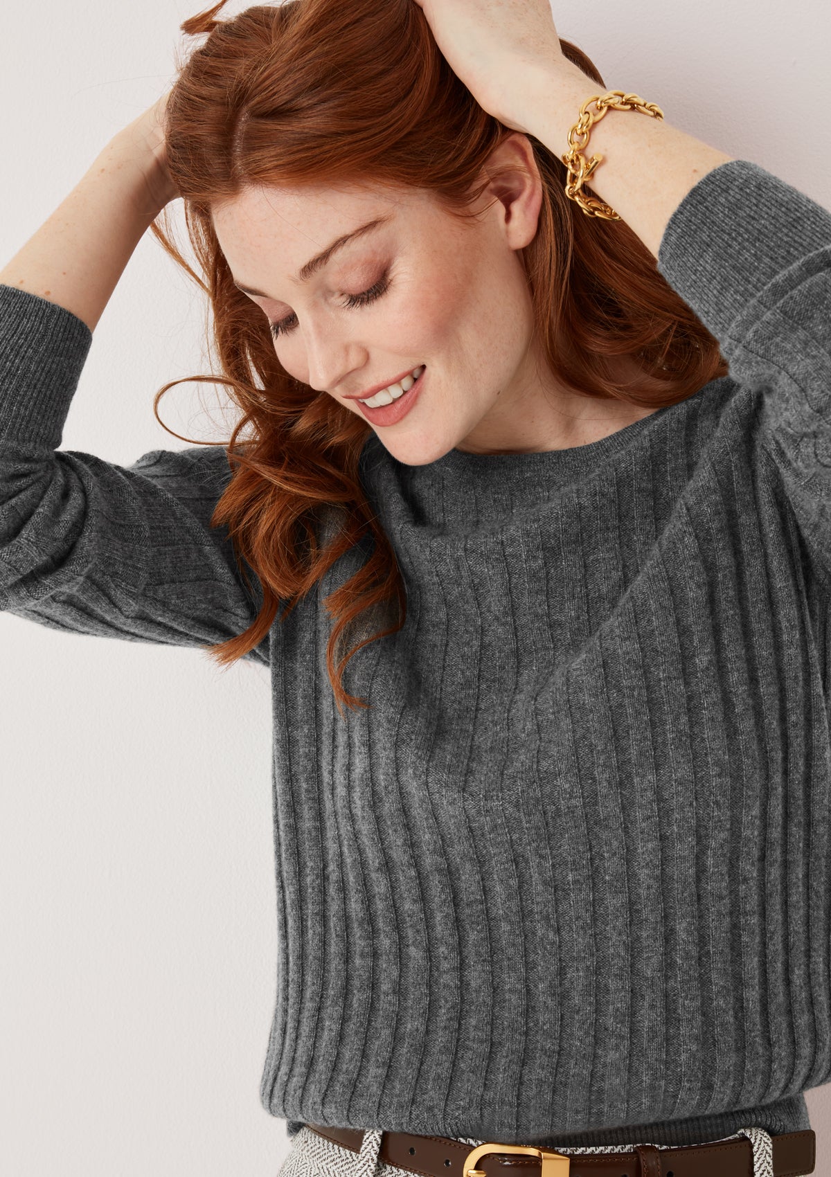 Cashmere Wide Rib Sweater in Pewter Grey