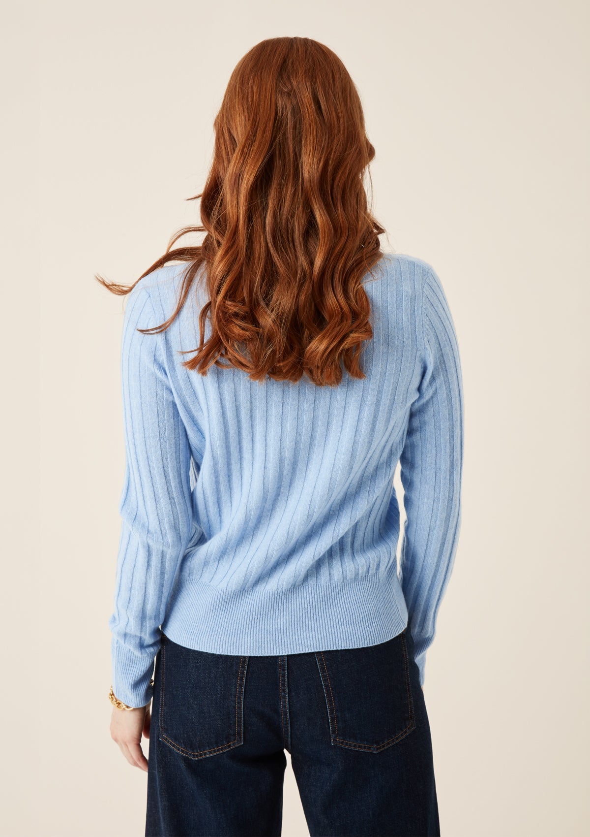 Cashmere Wide Rib Sweater in Cerulean Blue