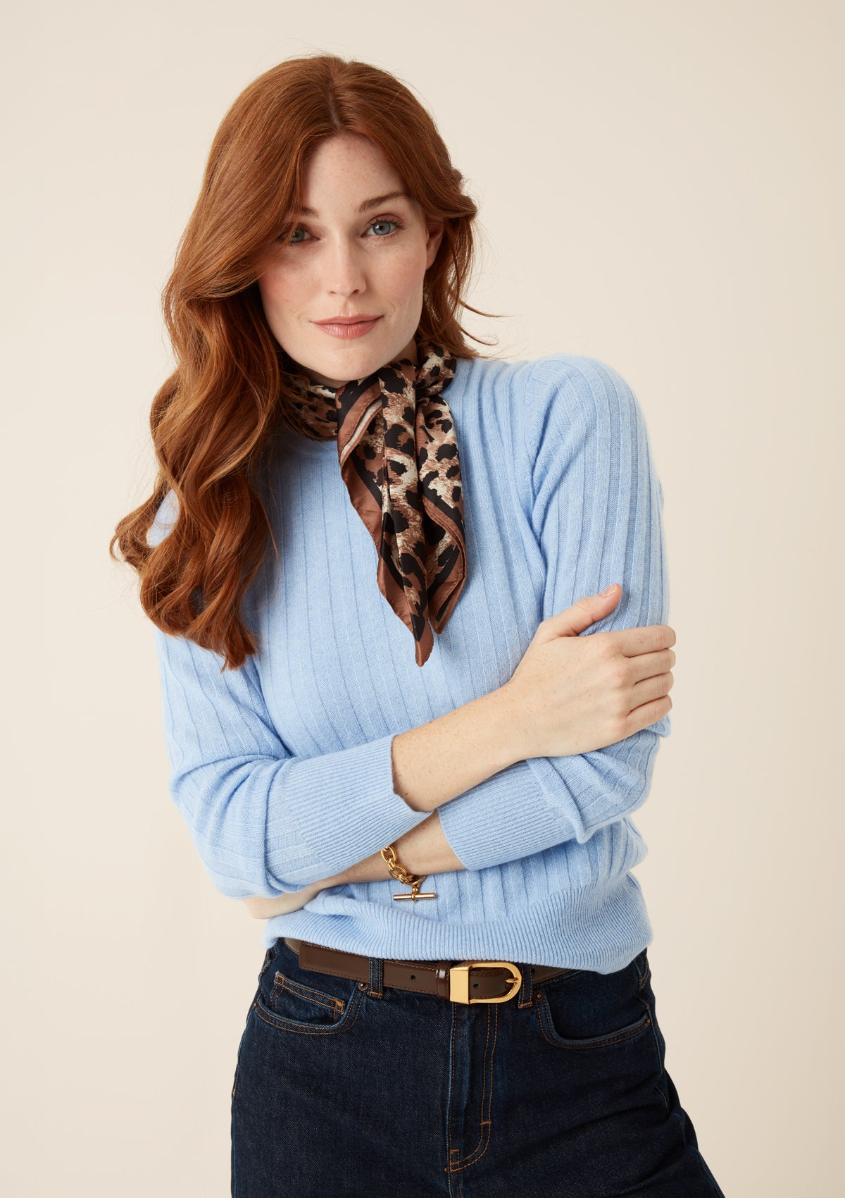 Cashmere Wide Rib Sweater in Cerulean Blue