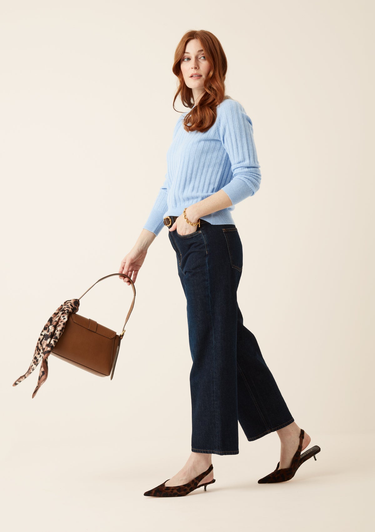 Cashmere Wide Rib Sweater in Cerulean Blue