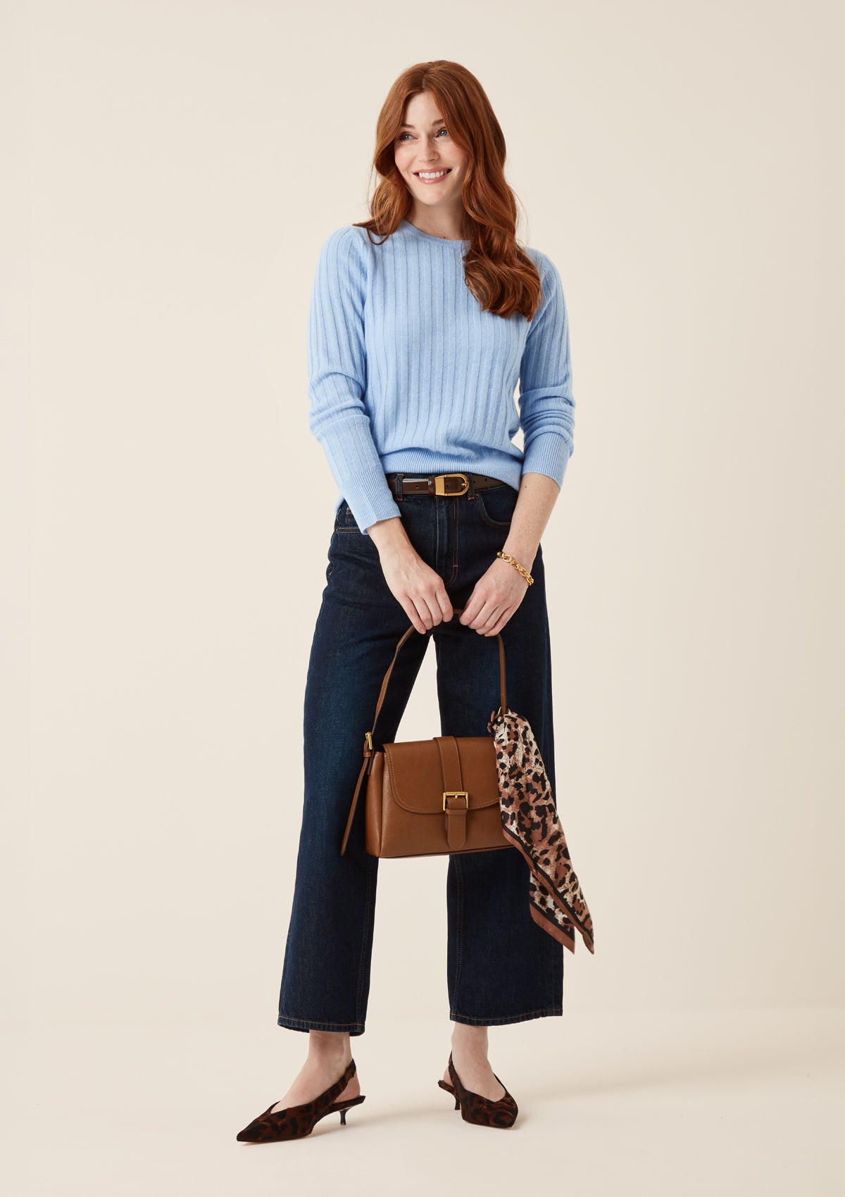 Cashmere Wide Rib Sweater in Cerulean Blue