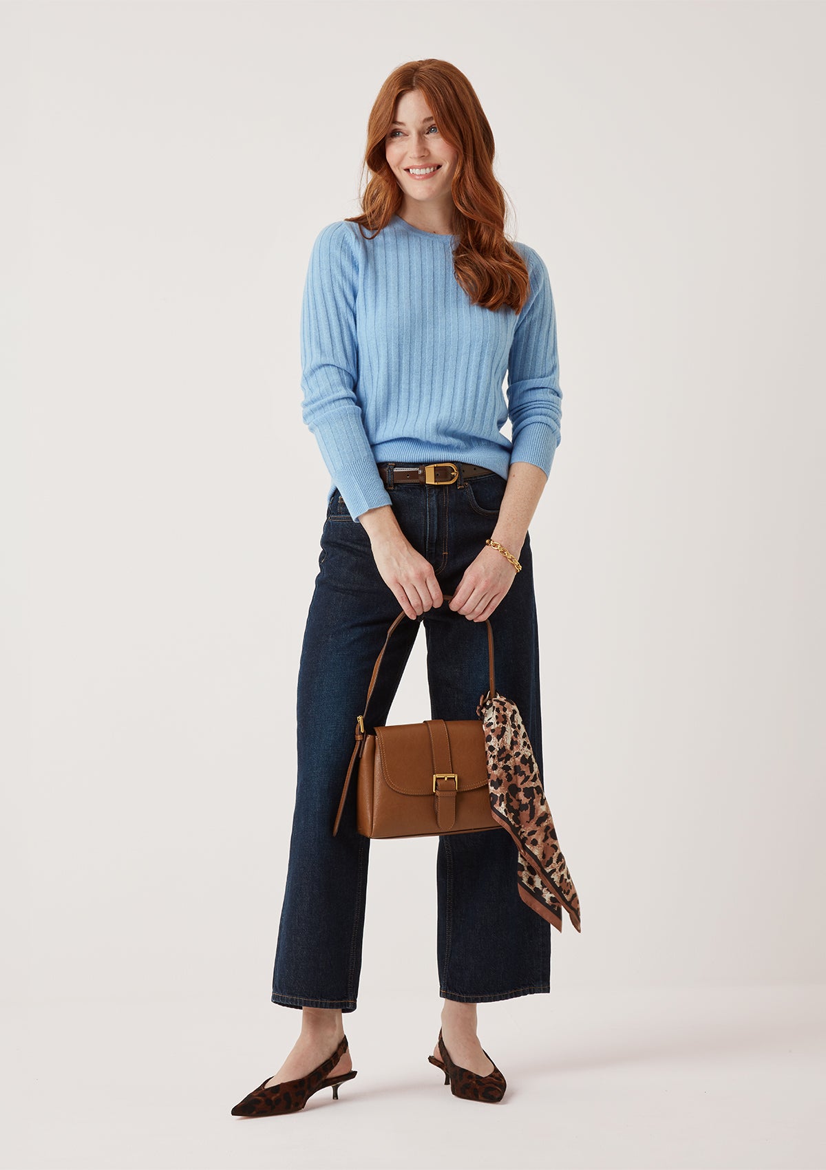 Cashmere Wide Rib Sweater in Cerulean Blue