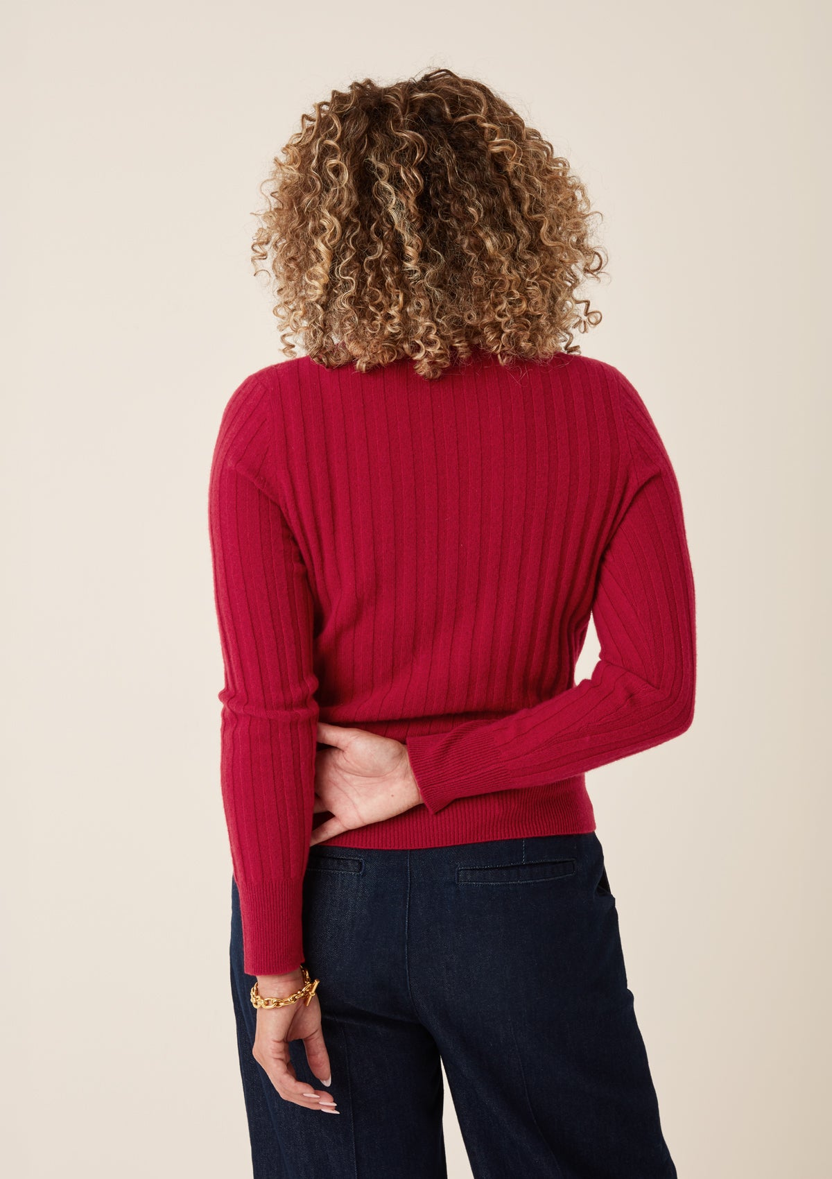 Cashmere Wide Rib Sweater in Garnet Red