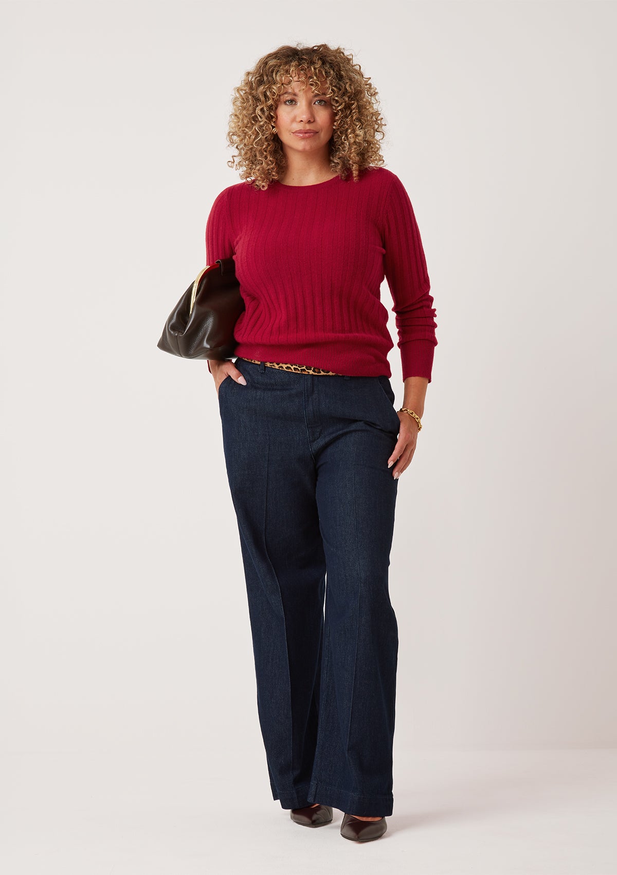 Cashmere Wide Rib Sweater in Garnet Red