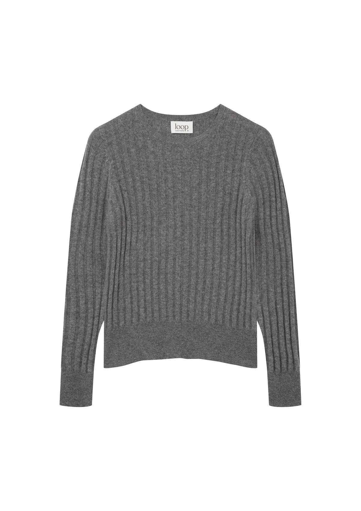 Cashmere Wide Rib Sweater in Pewter Grey