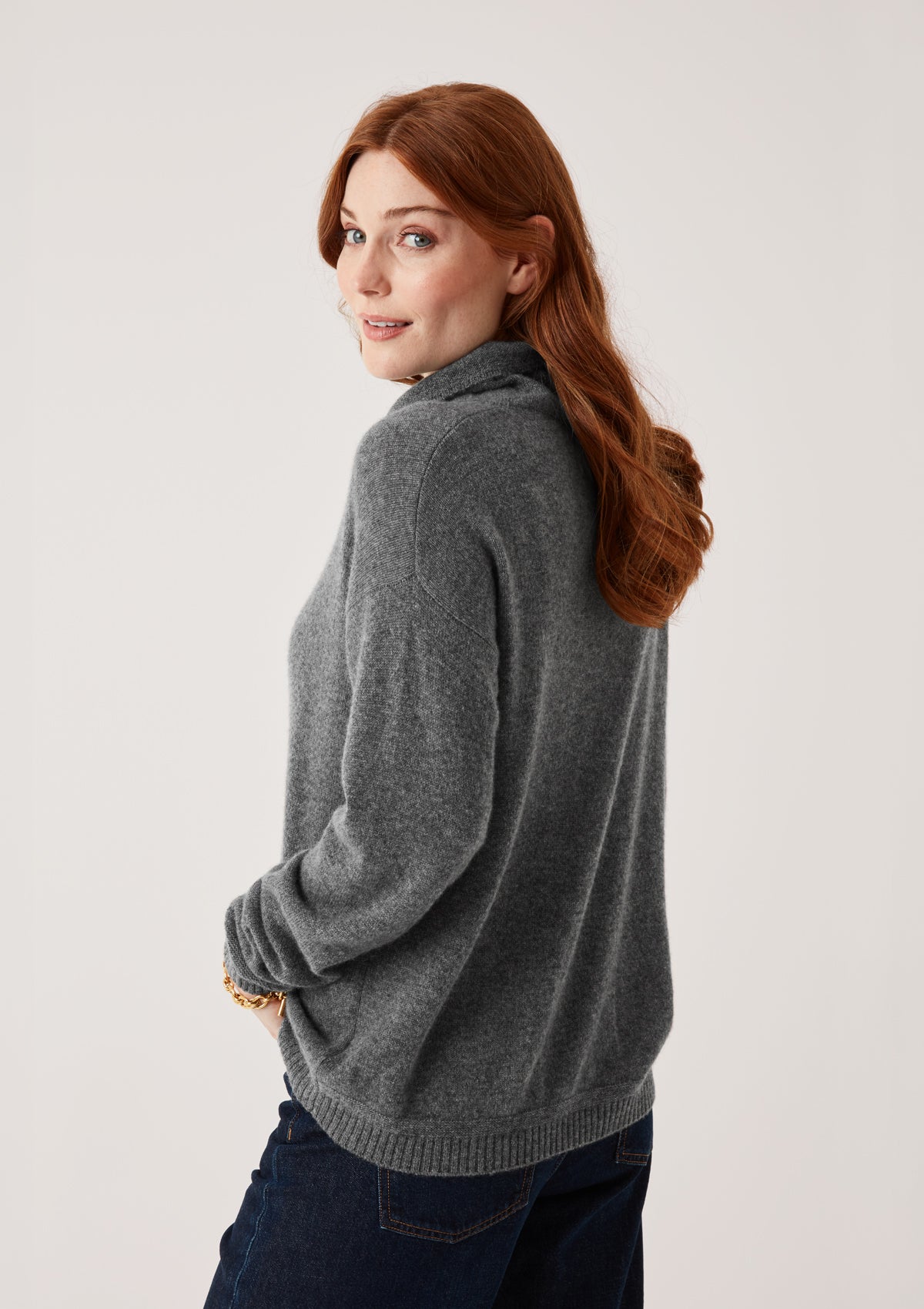 Featherweight Roll Neck Sweater in Pewter Grey