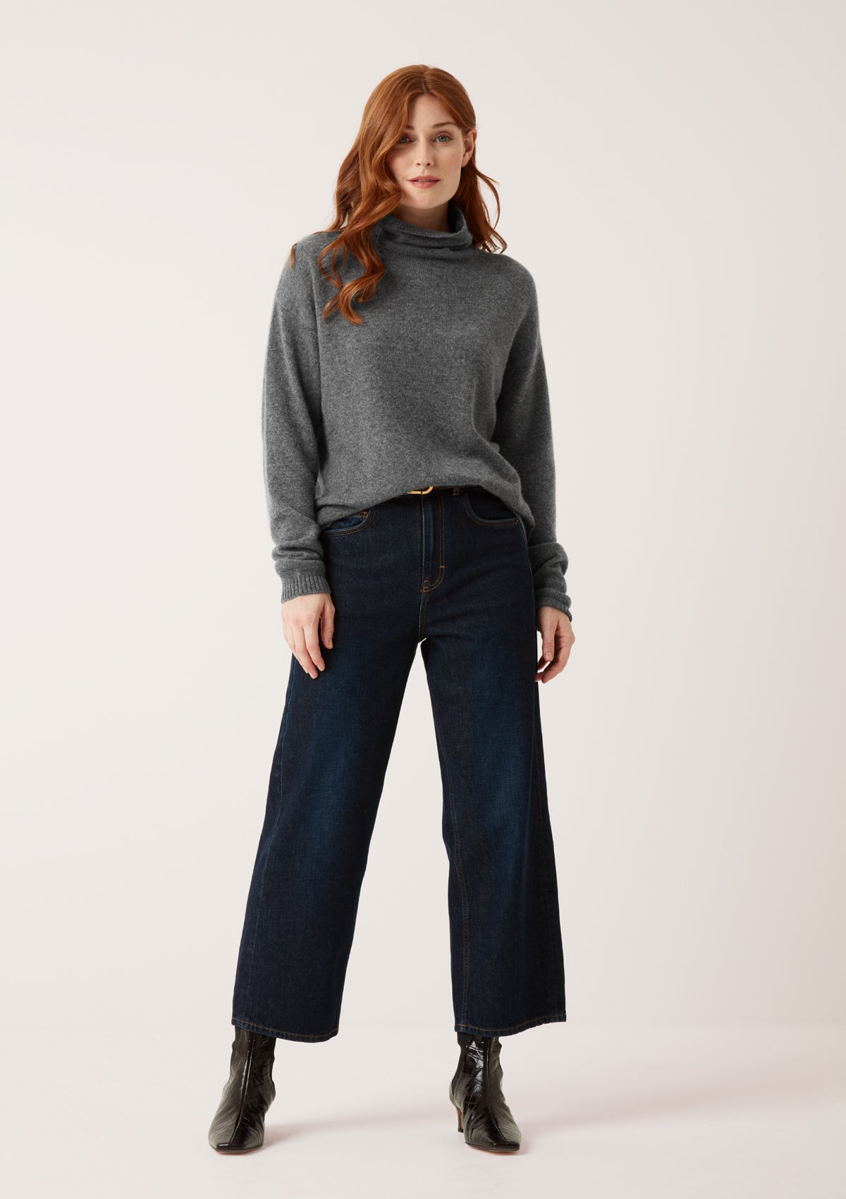 Featherweight Roll Neck Sweater in Pewter Grey