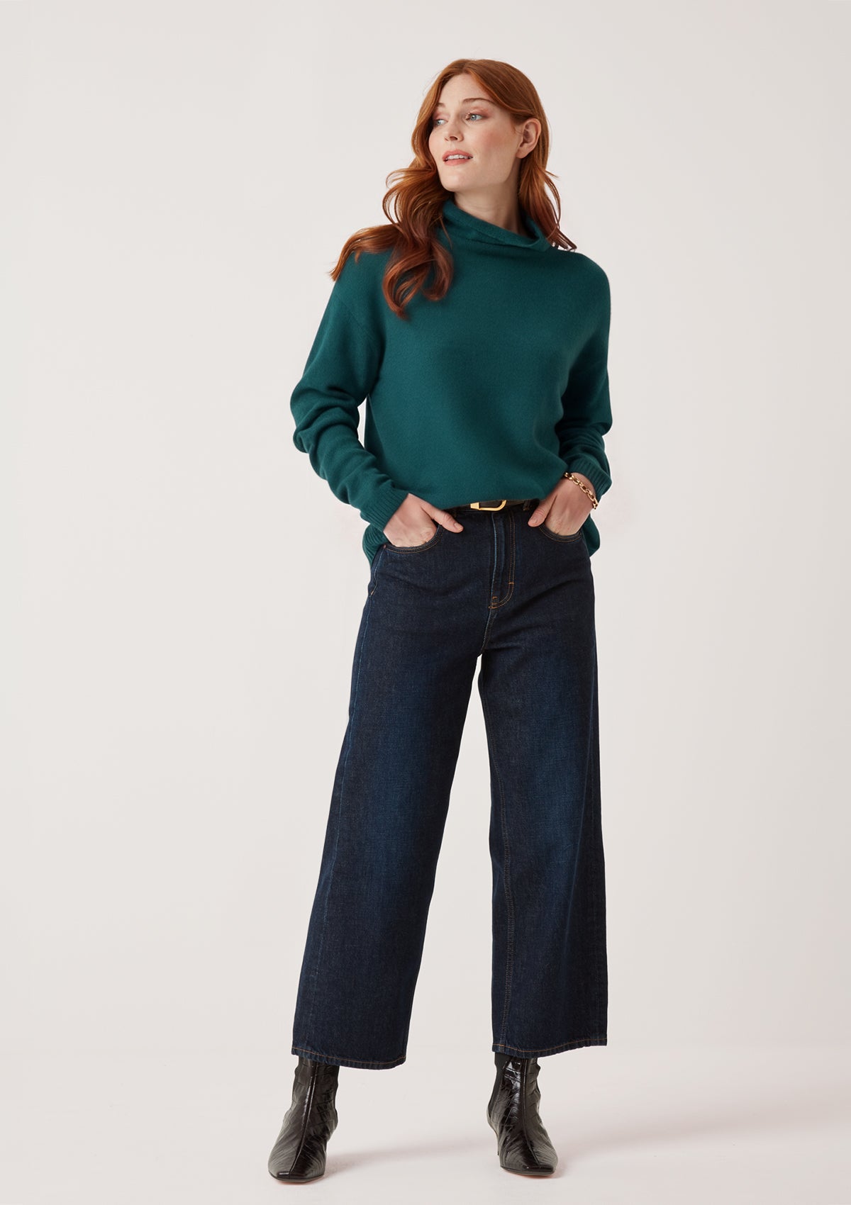 Featherweight Roll Neck Sweater in Arcadia Green