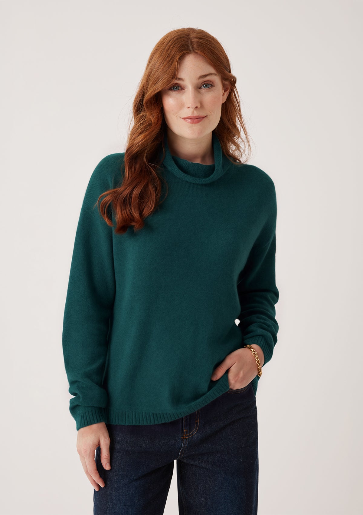 Featherweight Roll Neck Sweater in Arcadia Green