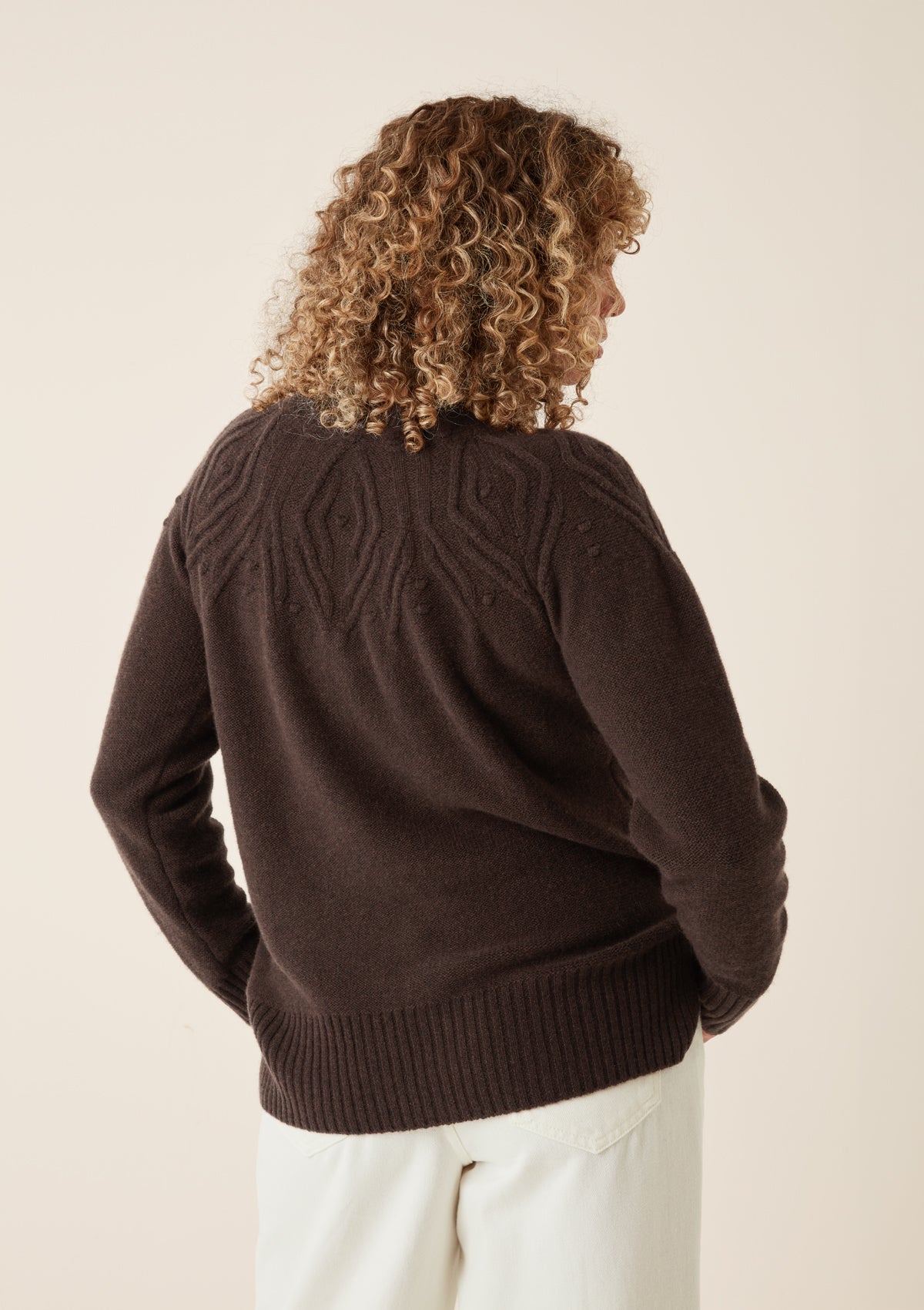 Cable Yoke Sweater in Americano Brown