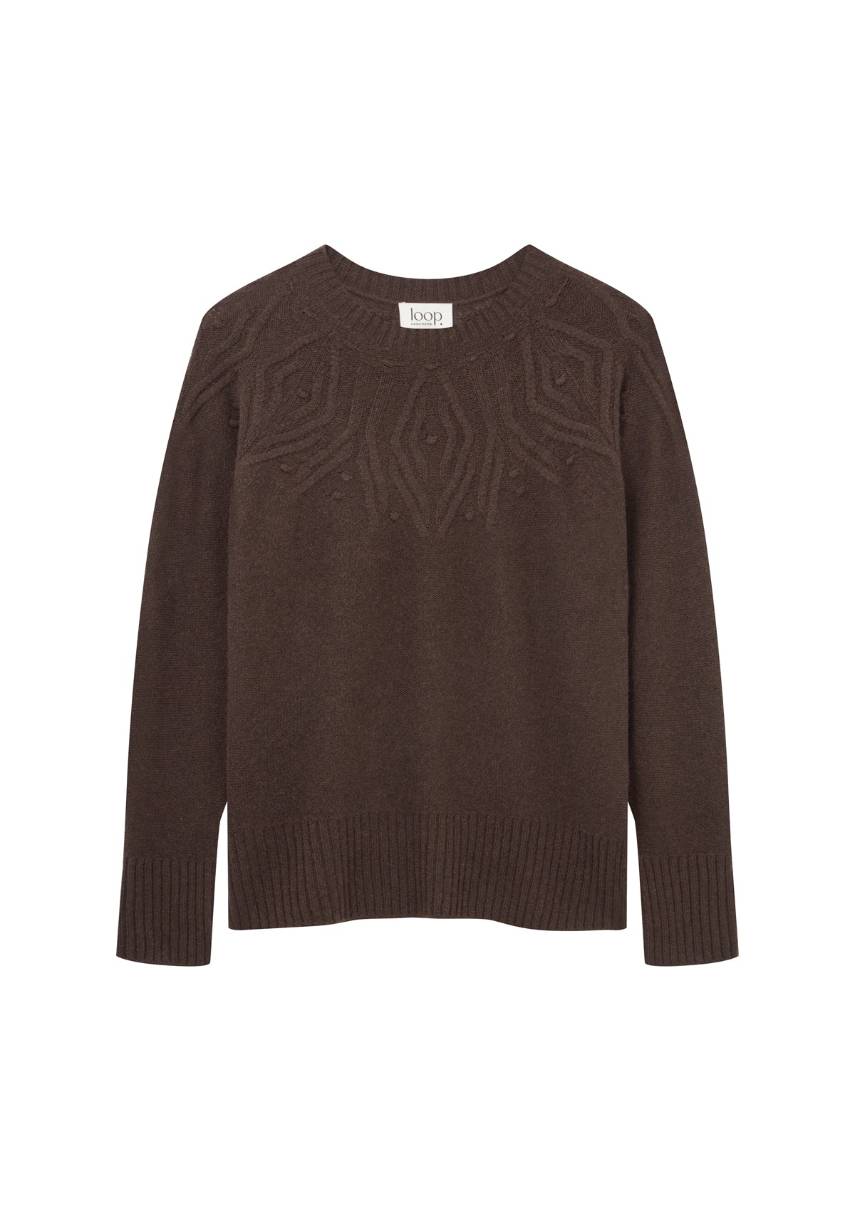 Cable Yoke Sweater in Americano Brown