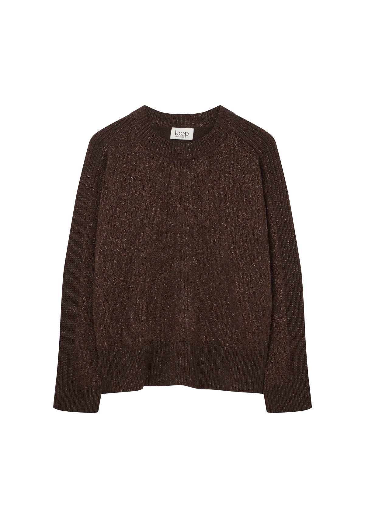 Cashmere Longline Crew Neck Sweater in Americano/Bronze Lurex