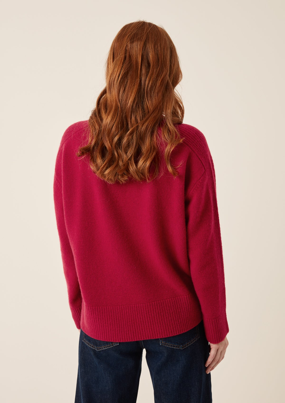 Cashmere Longline Crew Neck Sweater in Garnet Red