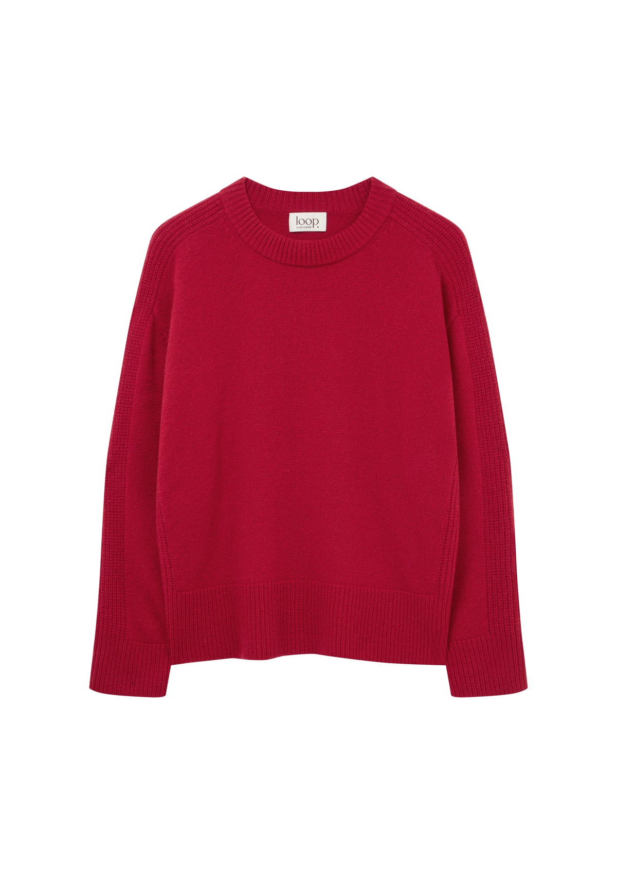 Cashmere Longline Crew Neck Sweater in Garnet Red
