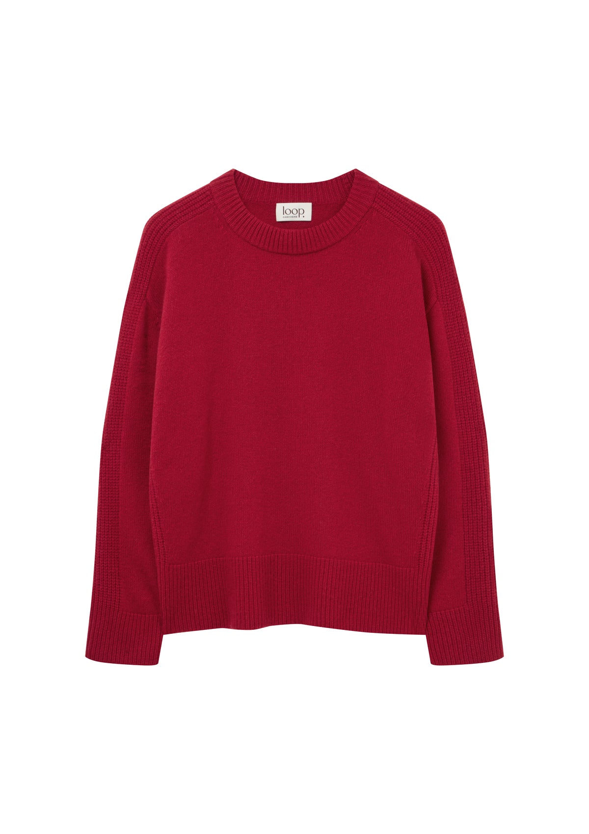 Cashmere Longline Crew Neck Sweater in Garnet Red