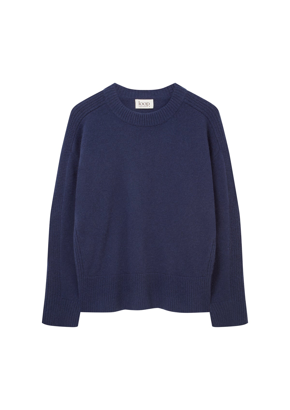 Cashmere Longline Crew Neck Sweater in Midnight Blue