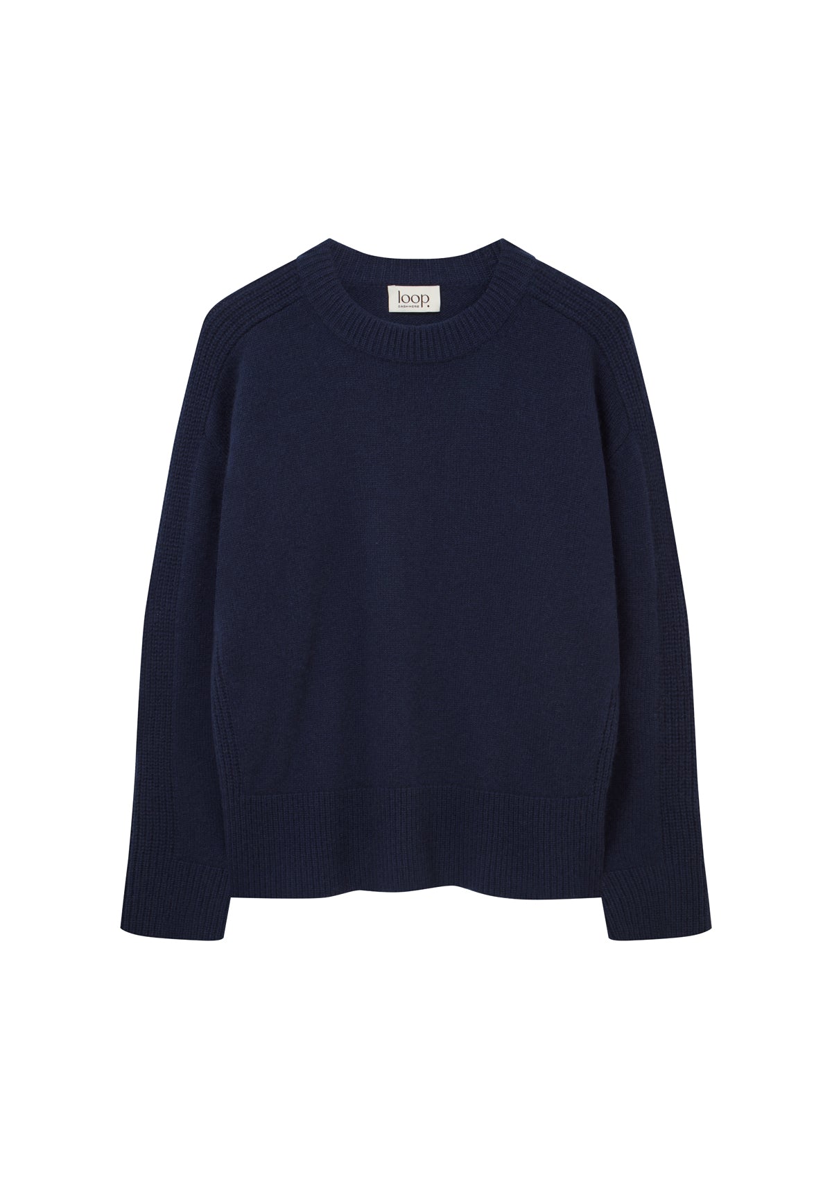Cashmere Longline Crew Neck Sweater in Midnight Blue