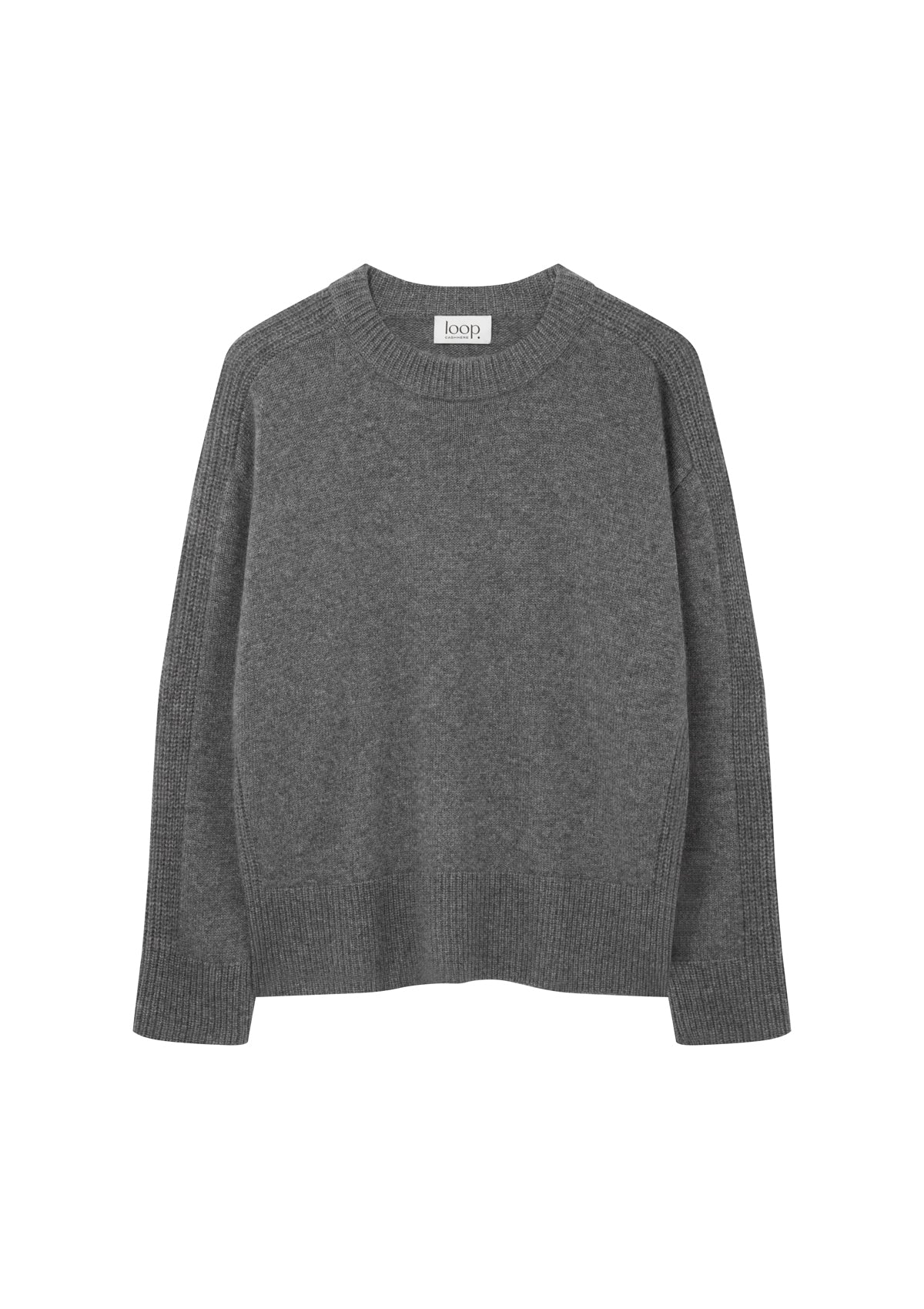 Cashmere Longline Crew Neck Sweater in Pewter Grey