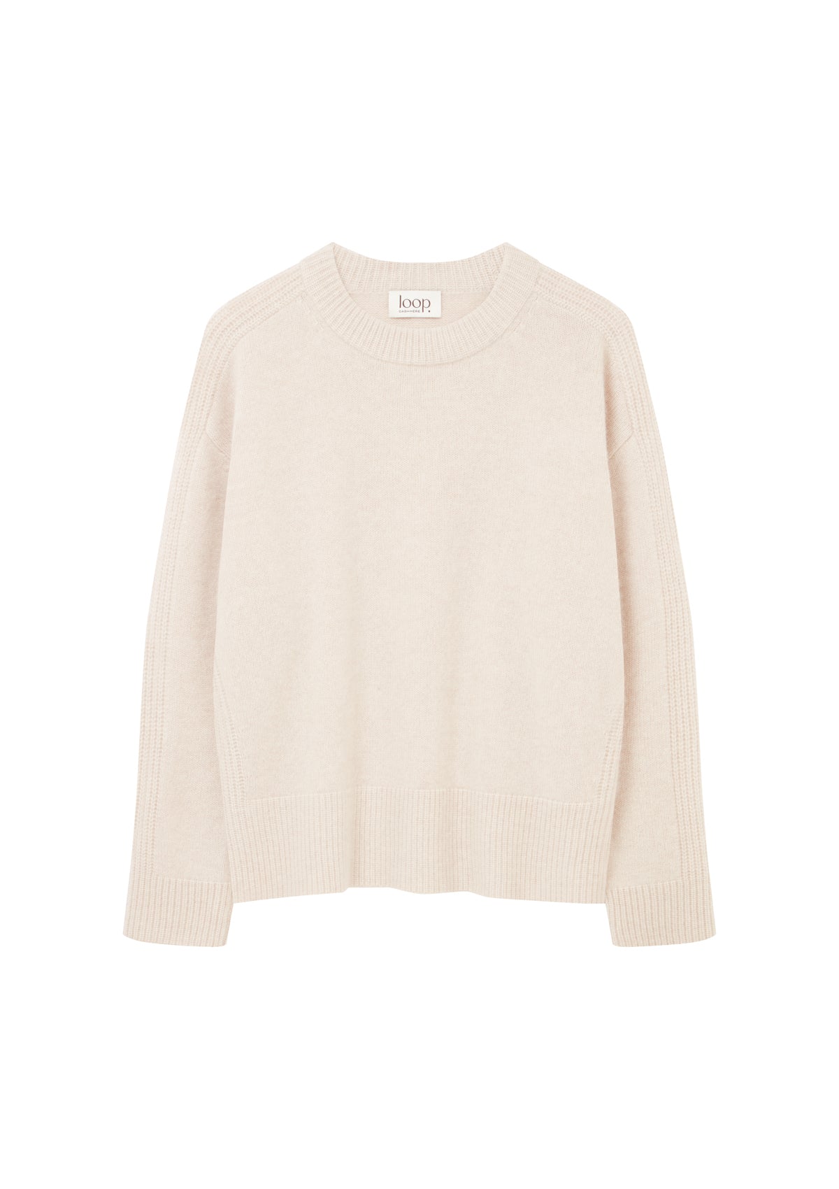 Cashmere Longline Crew Neck Sweater in Wheat