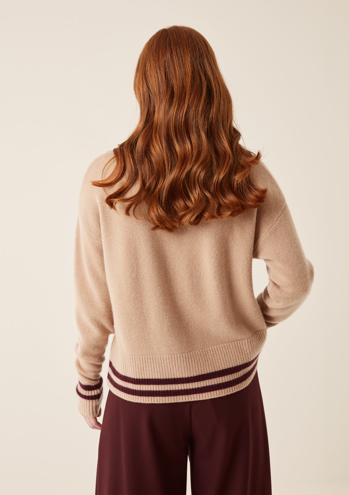 Striped Tipped V Neck Lofty Sweater in Chanterelle