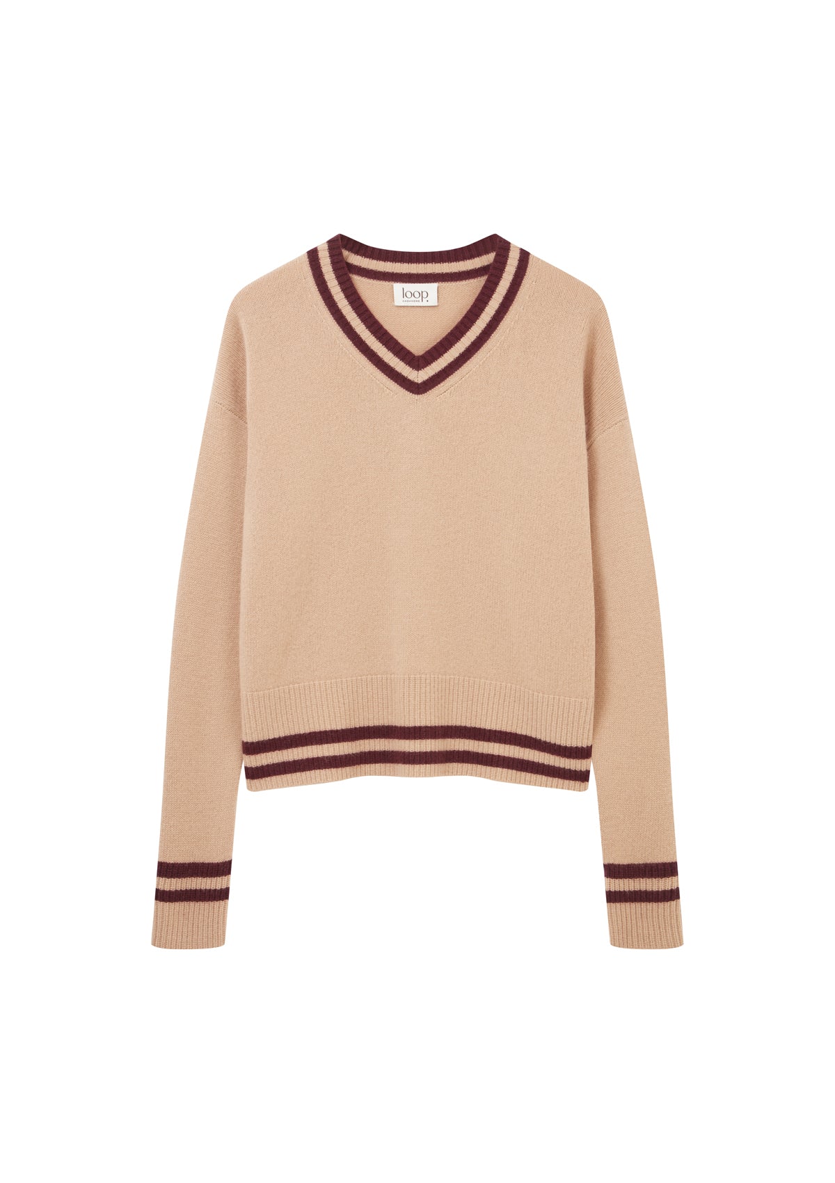 Striped Tipped V Neck Lofty Sweater in Chanterelle