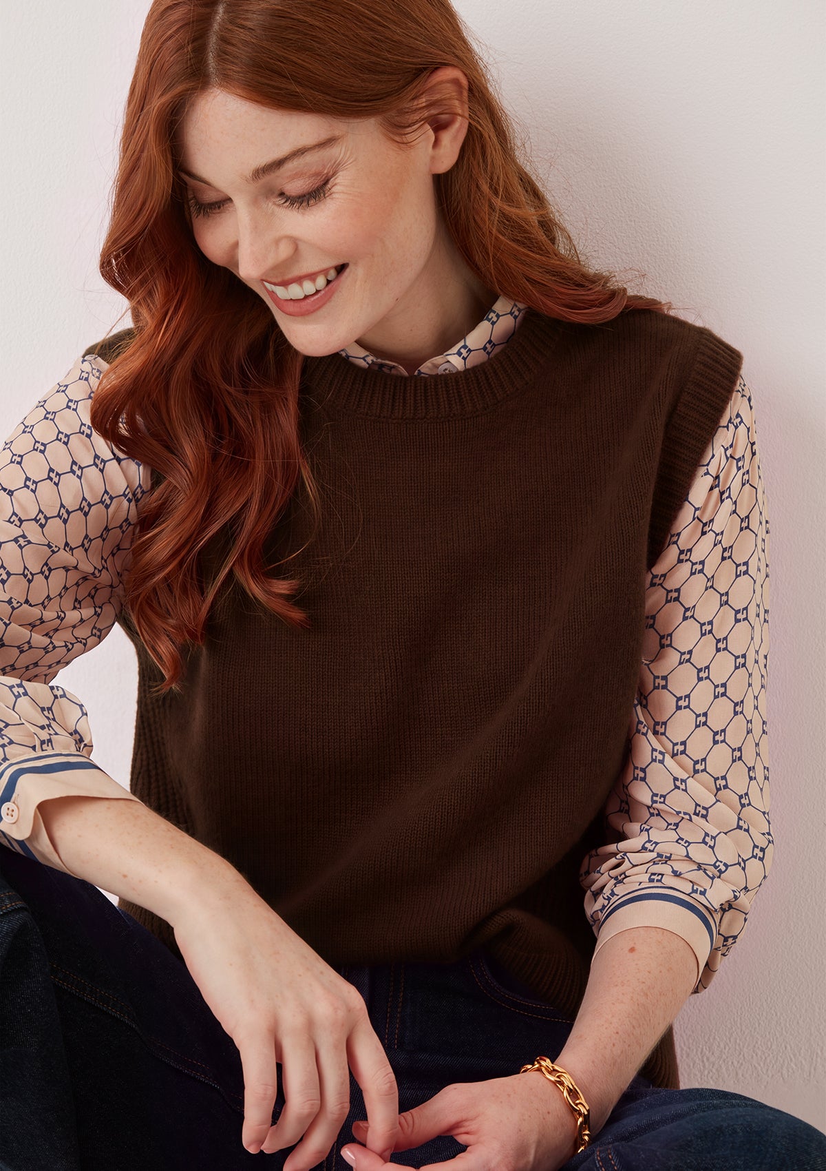 Ribbed Detail Tank Sweater in Americano Brown