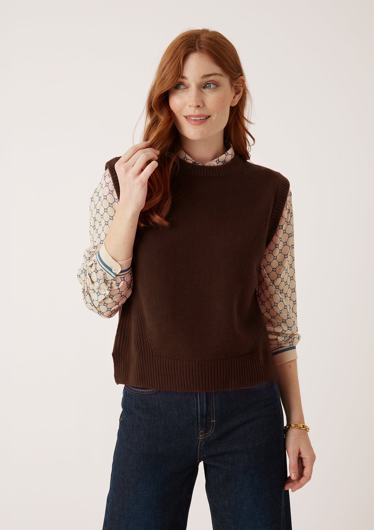 Ribbed Detail Tank Sweater in Americano Brown