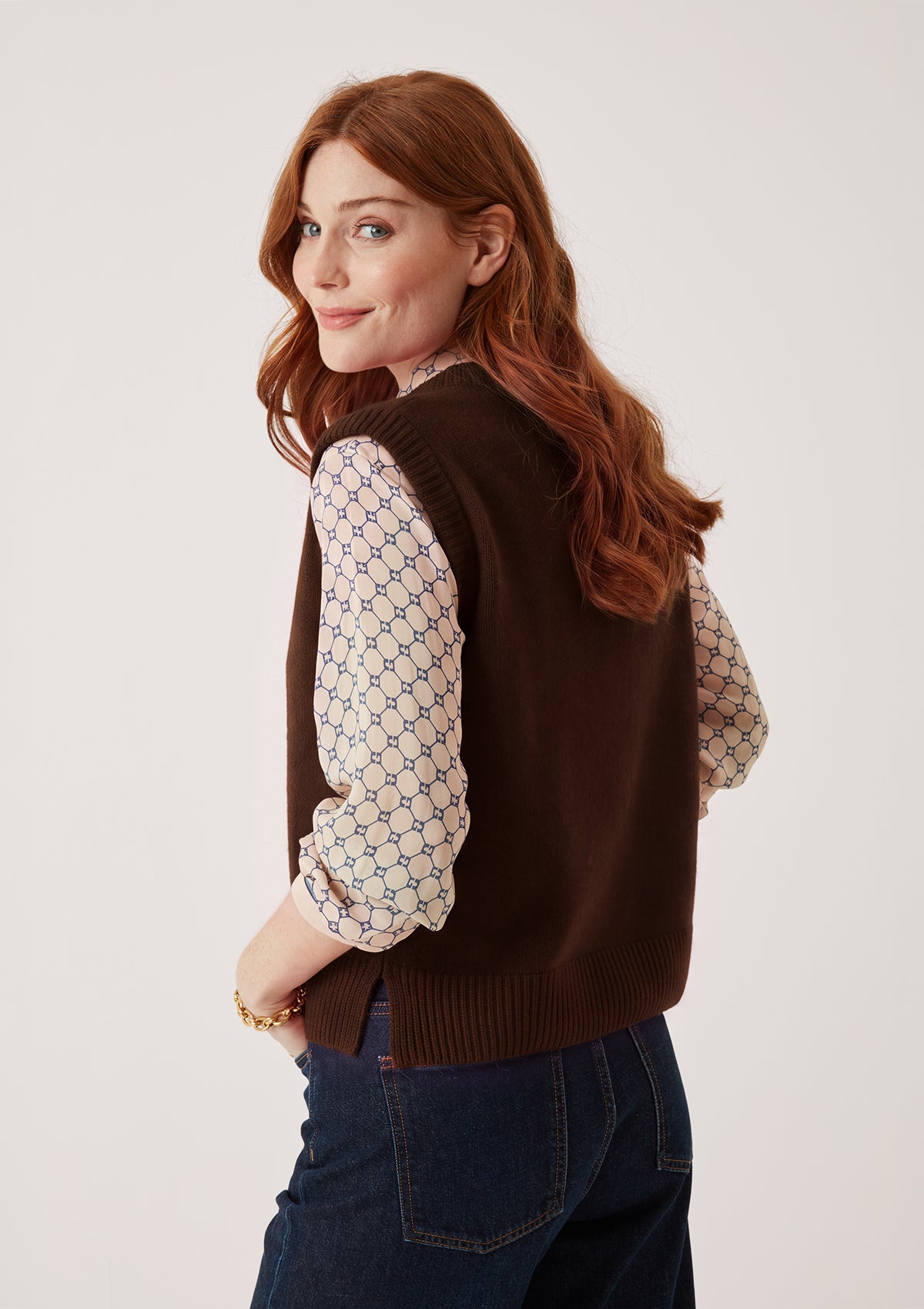 Ribbed Detail Tank Sweater in Americano Brown
