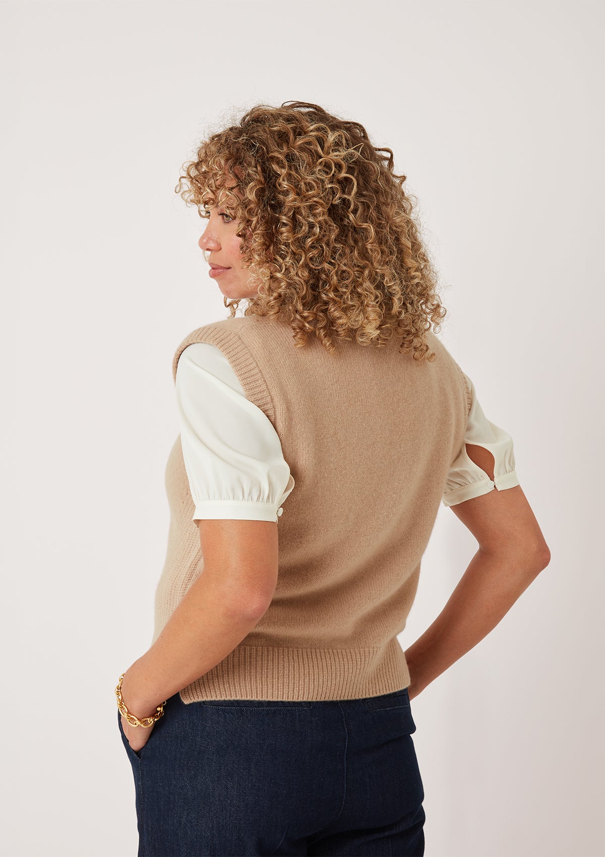 Ribbed Detail Tank Sweater in Chanterelle