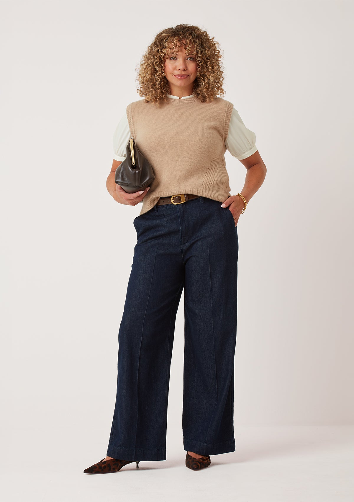 Ribbed Detail Tank Sweater in Chanterelle