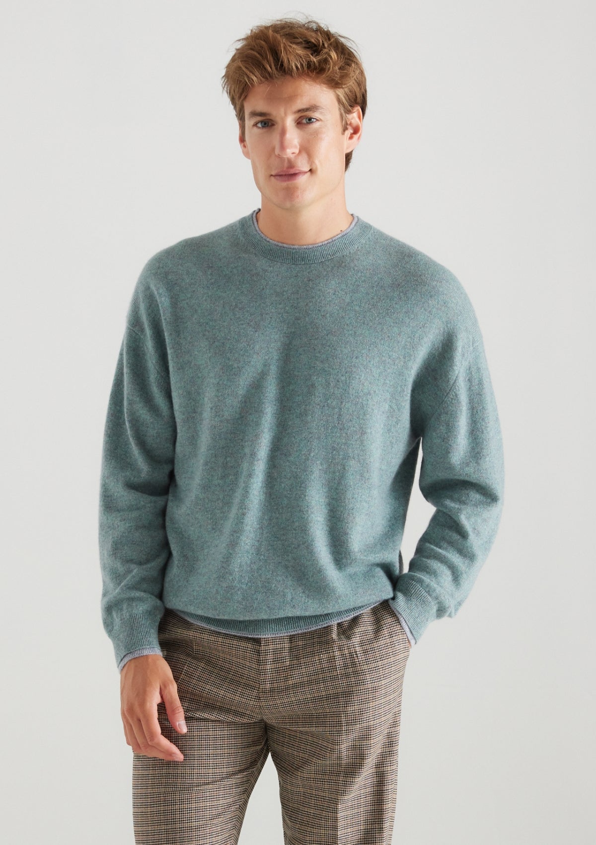 Mens Cashmere Crew Neck Sweater in Lagoon Green